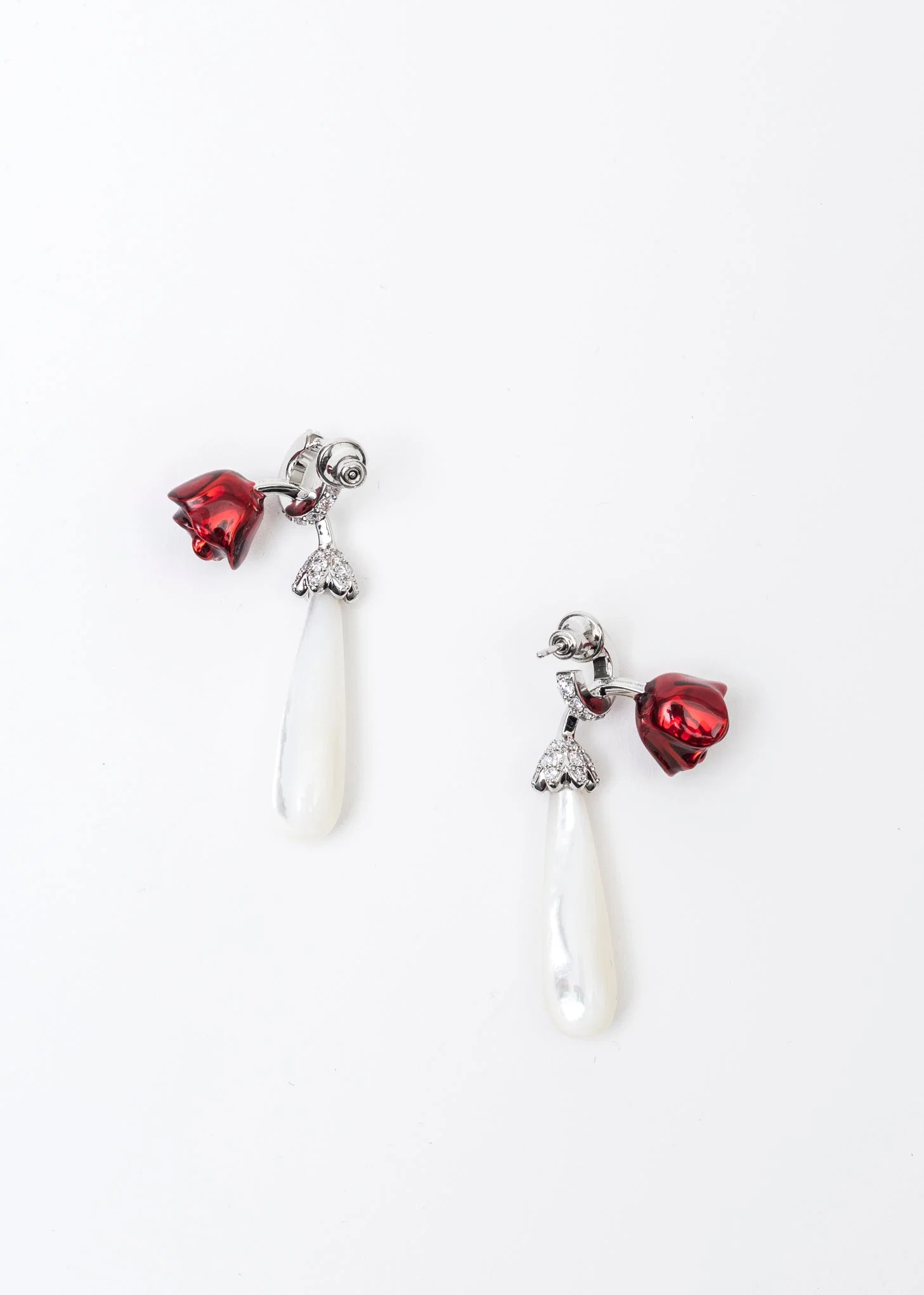 Pearl Drop Sleeping Rose Earring - (Single)