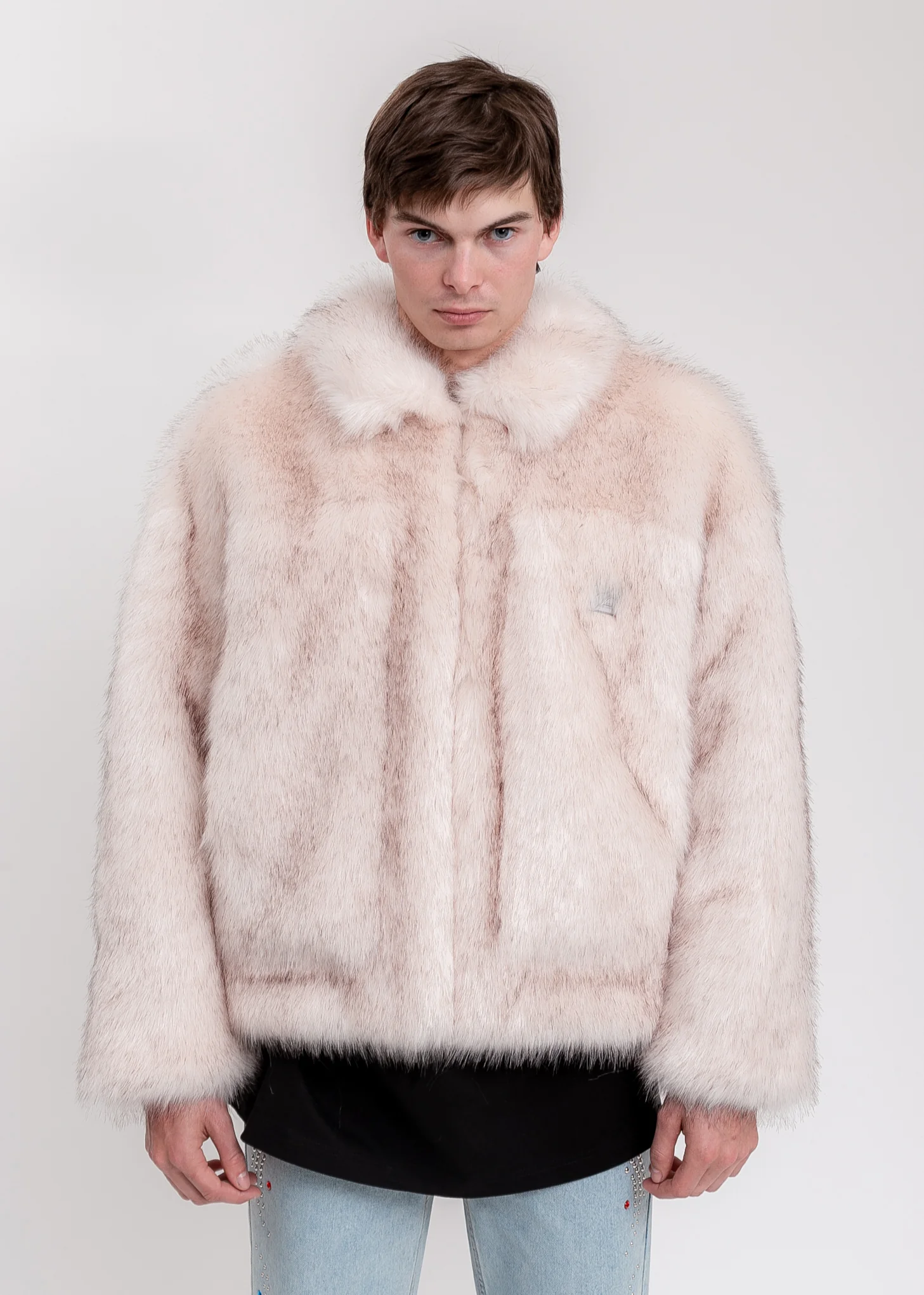 Pink And Black Faux Fur Trucker Jacket