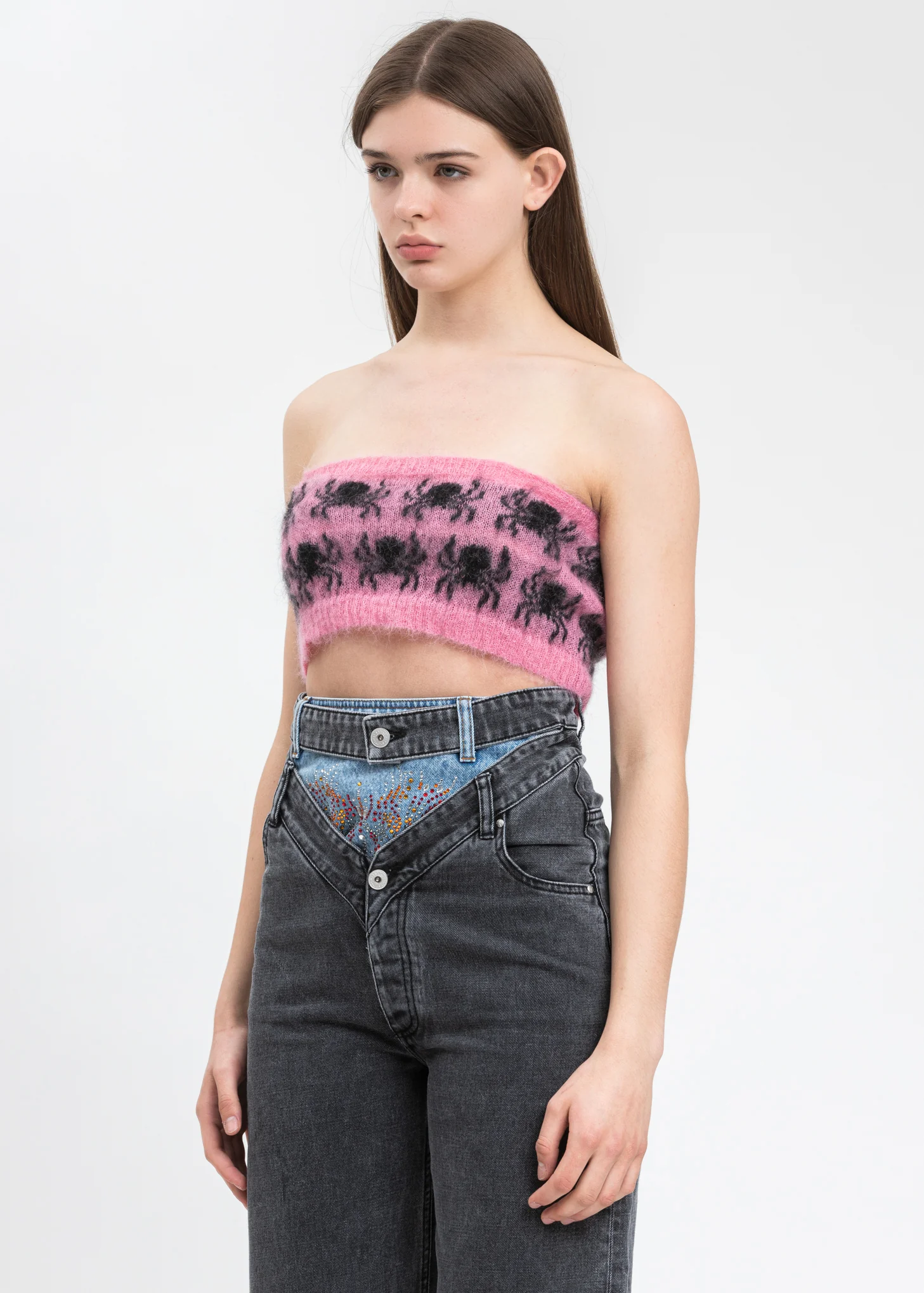 Pink And Black Mohair Spider Tube Bra - Image 3