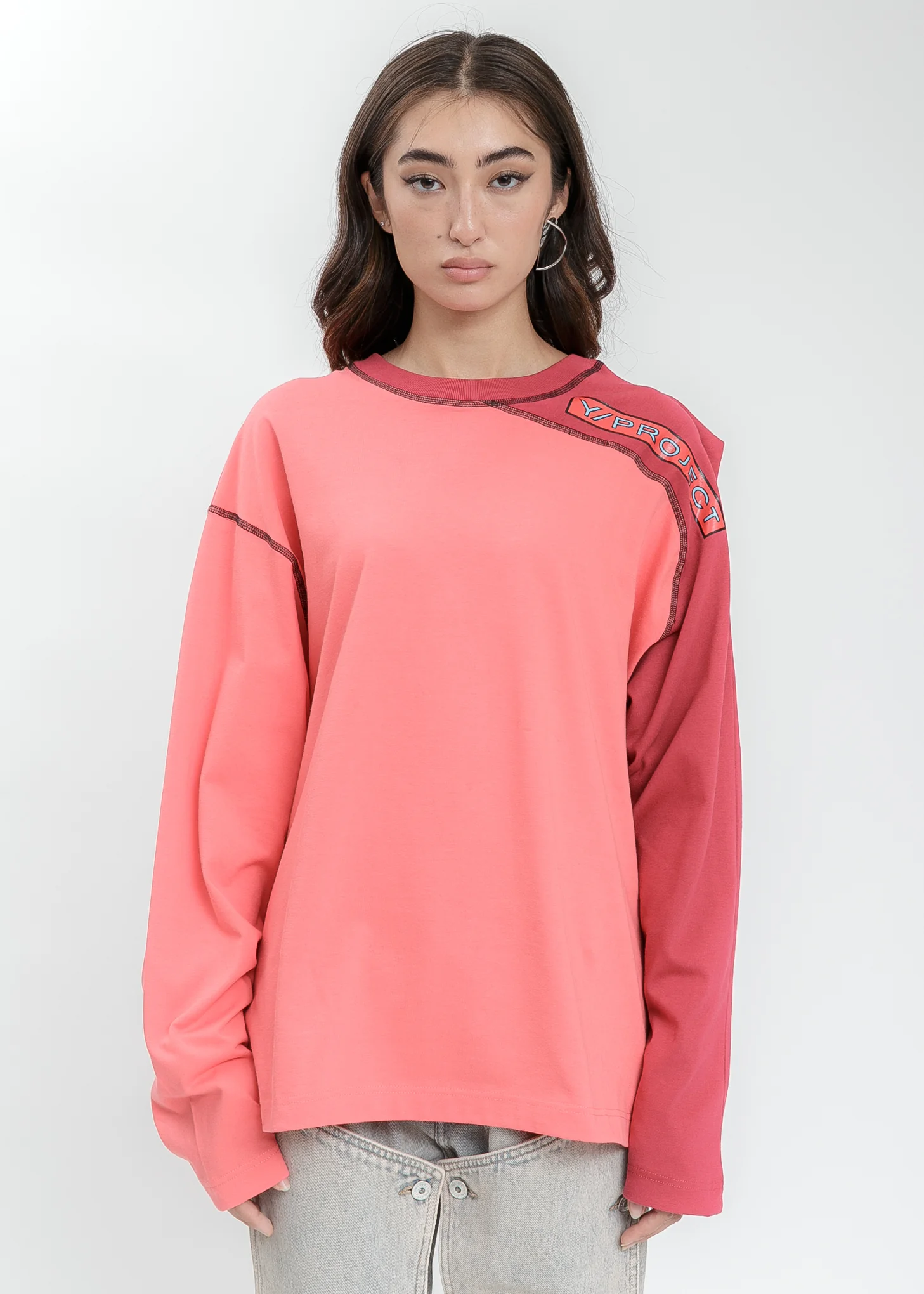 Pink And Salmon Clip Shoulder Long Sleeves