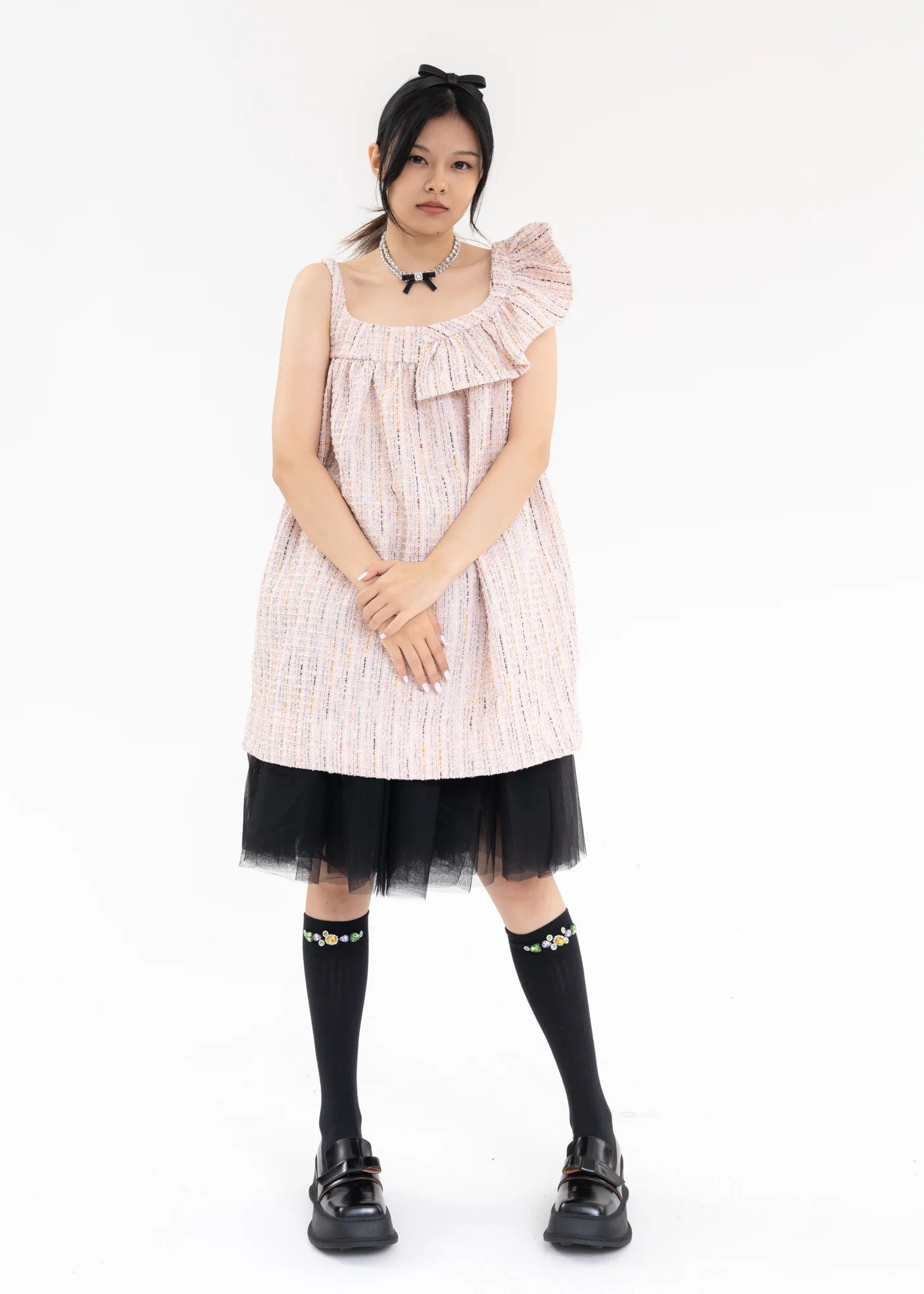 Pink And White Asymmetric Dress - Image 6