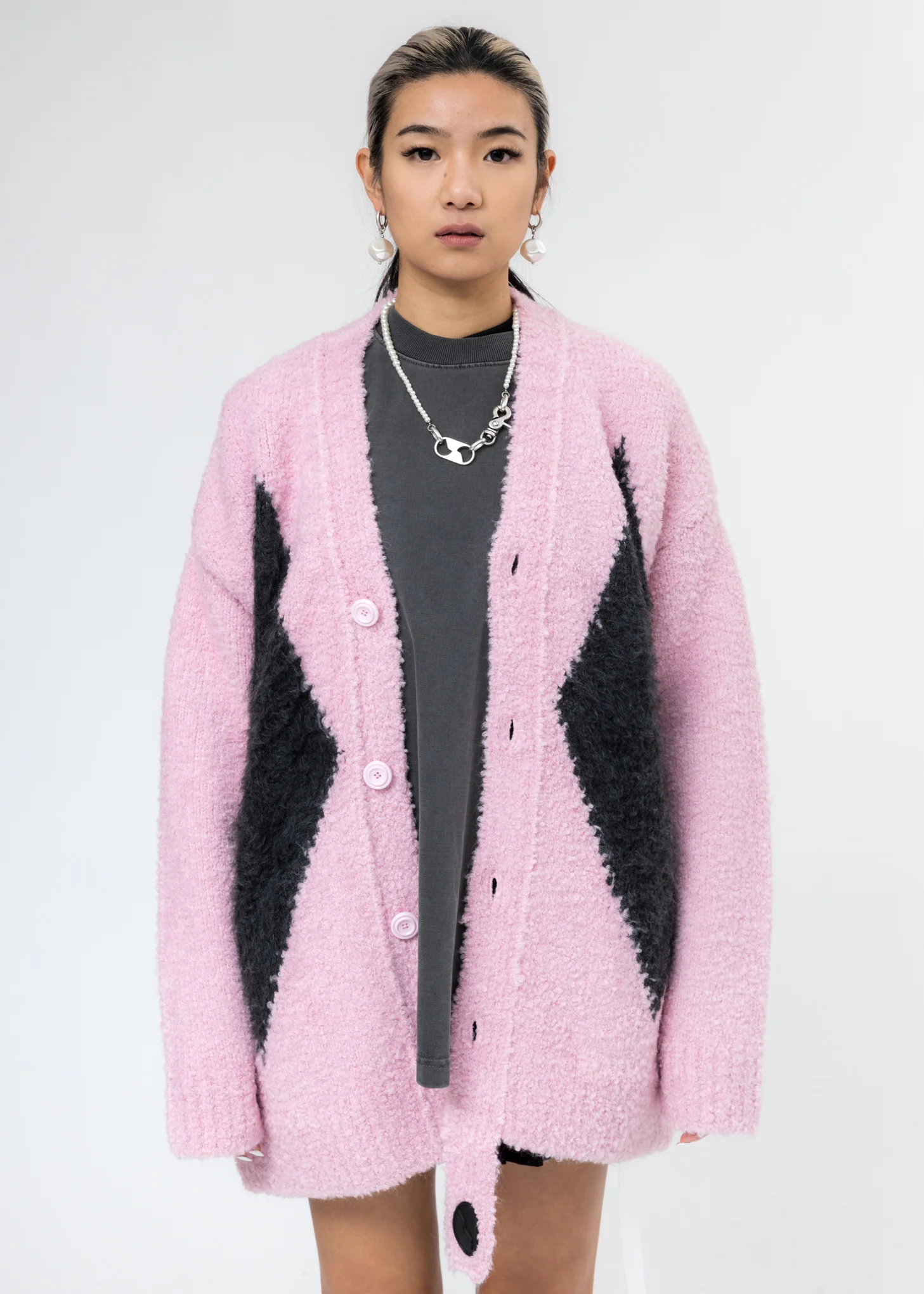 Pink Argyle Knit Cardigan - Image 3