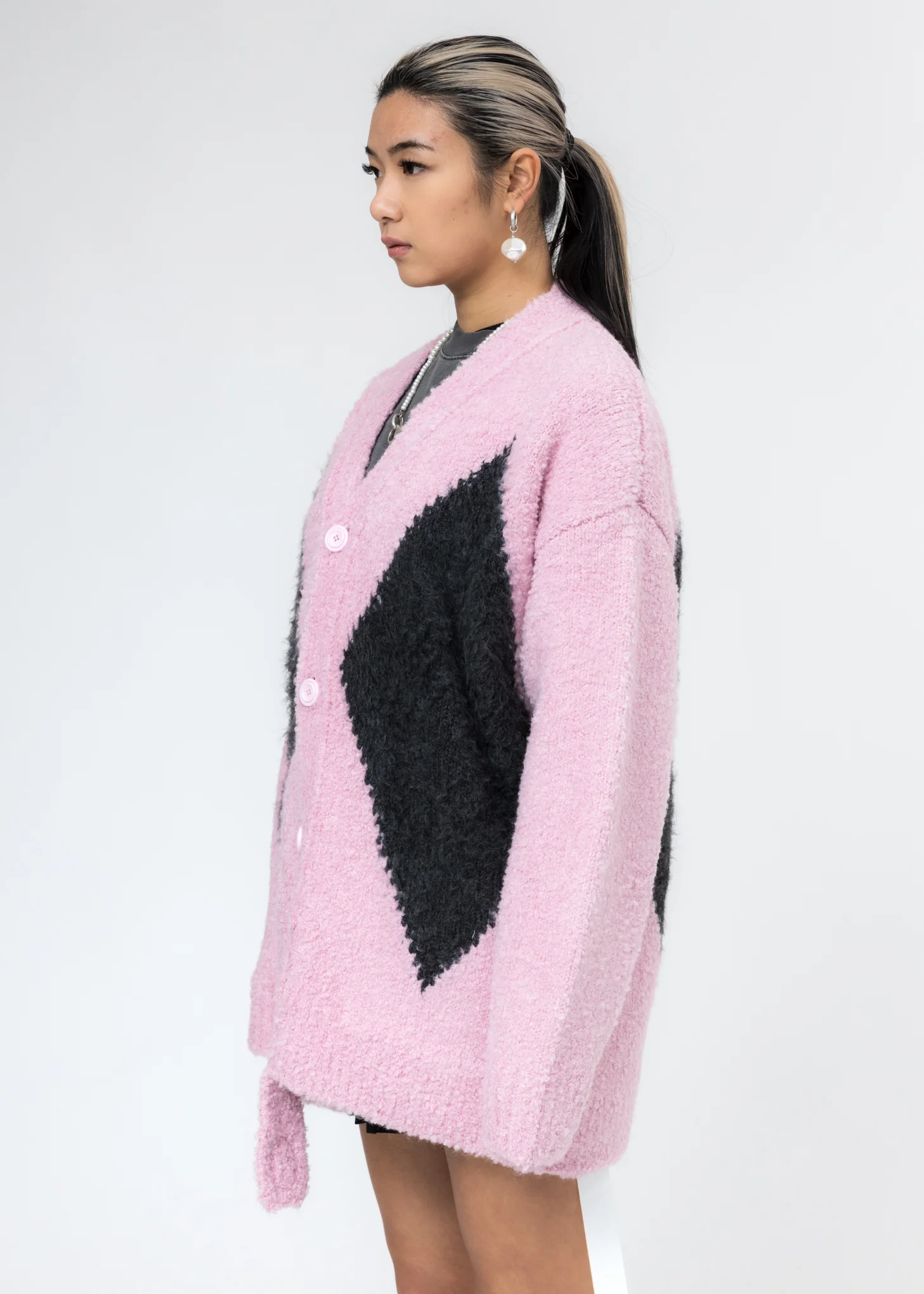 Pink Argyle Knit Cardigan - Image 4