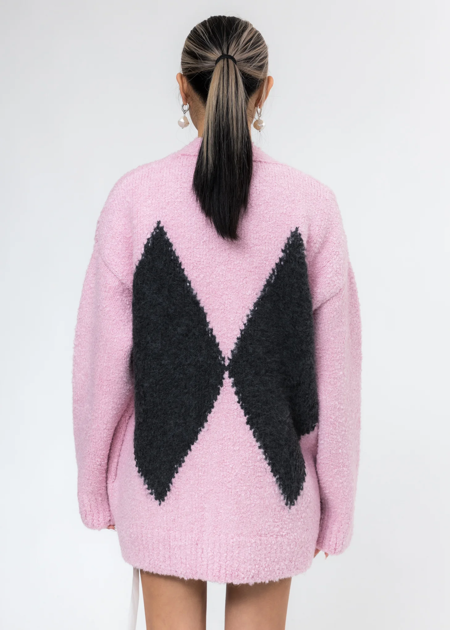 Pink Argyle Knit Cardigan - Image 5