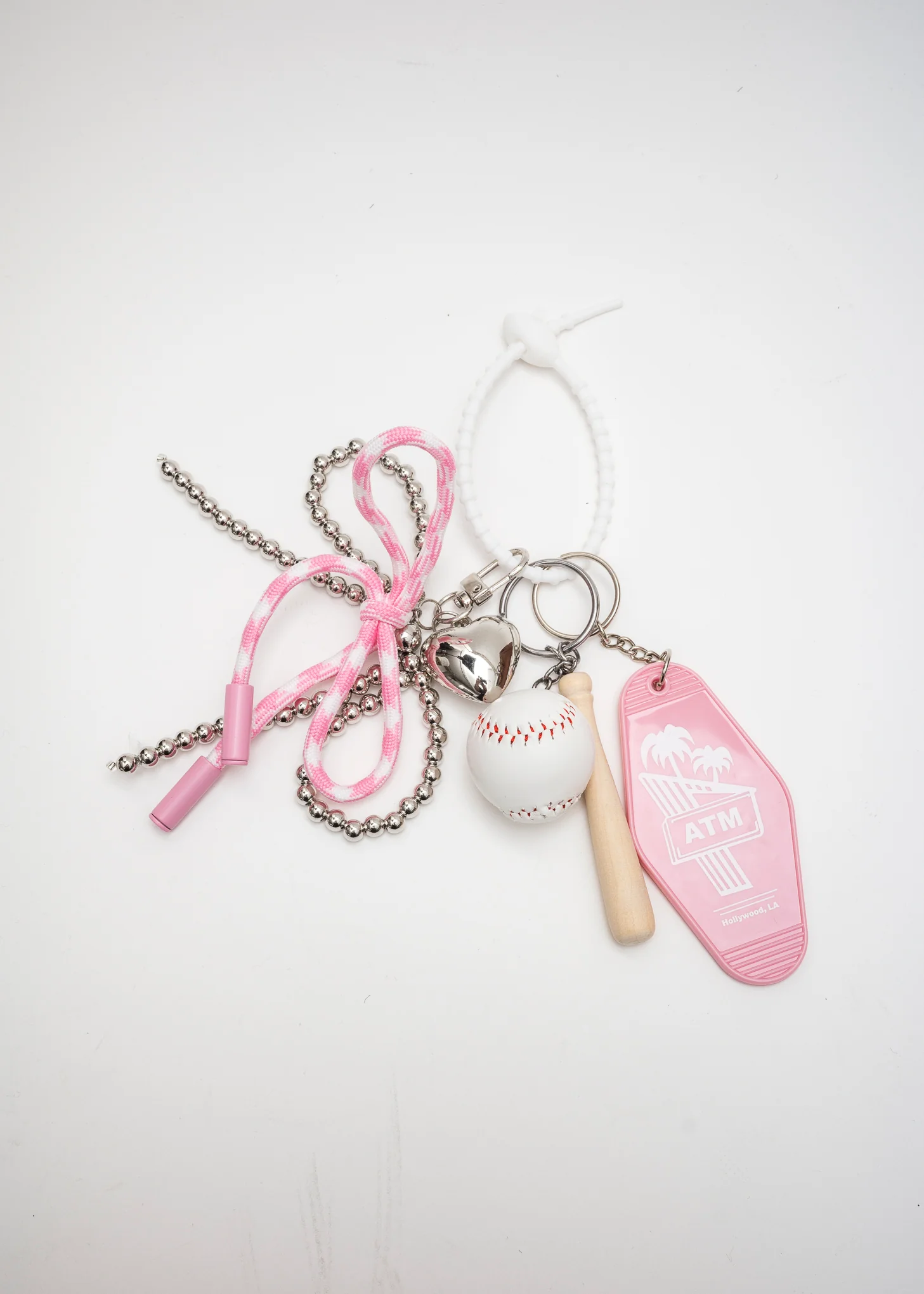 Pink Baseball Heart Bag Charm