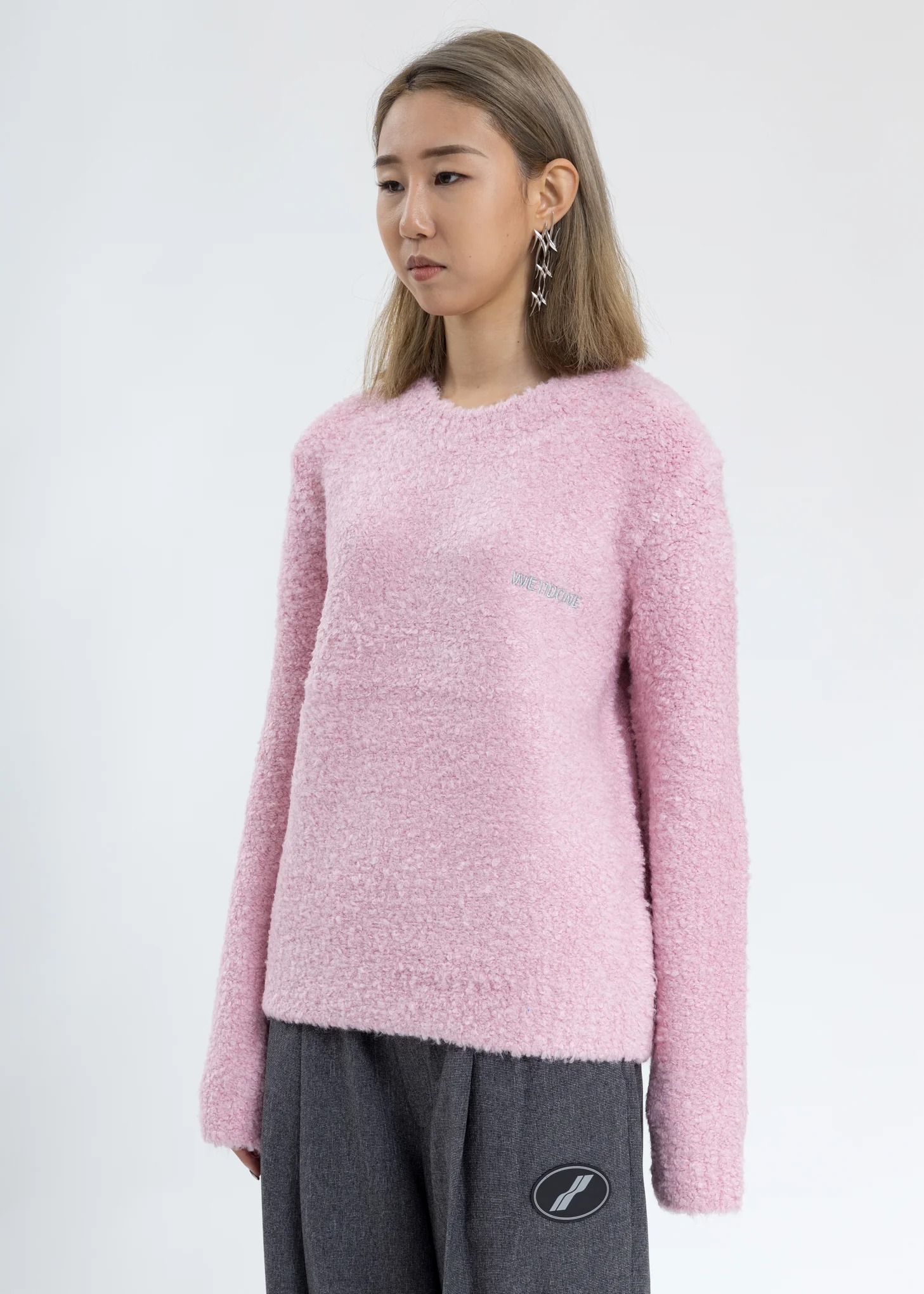 Pink Boucle Knit Sweater - Image 3