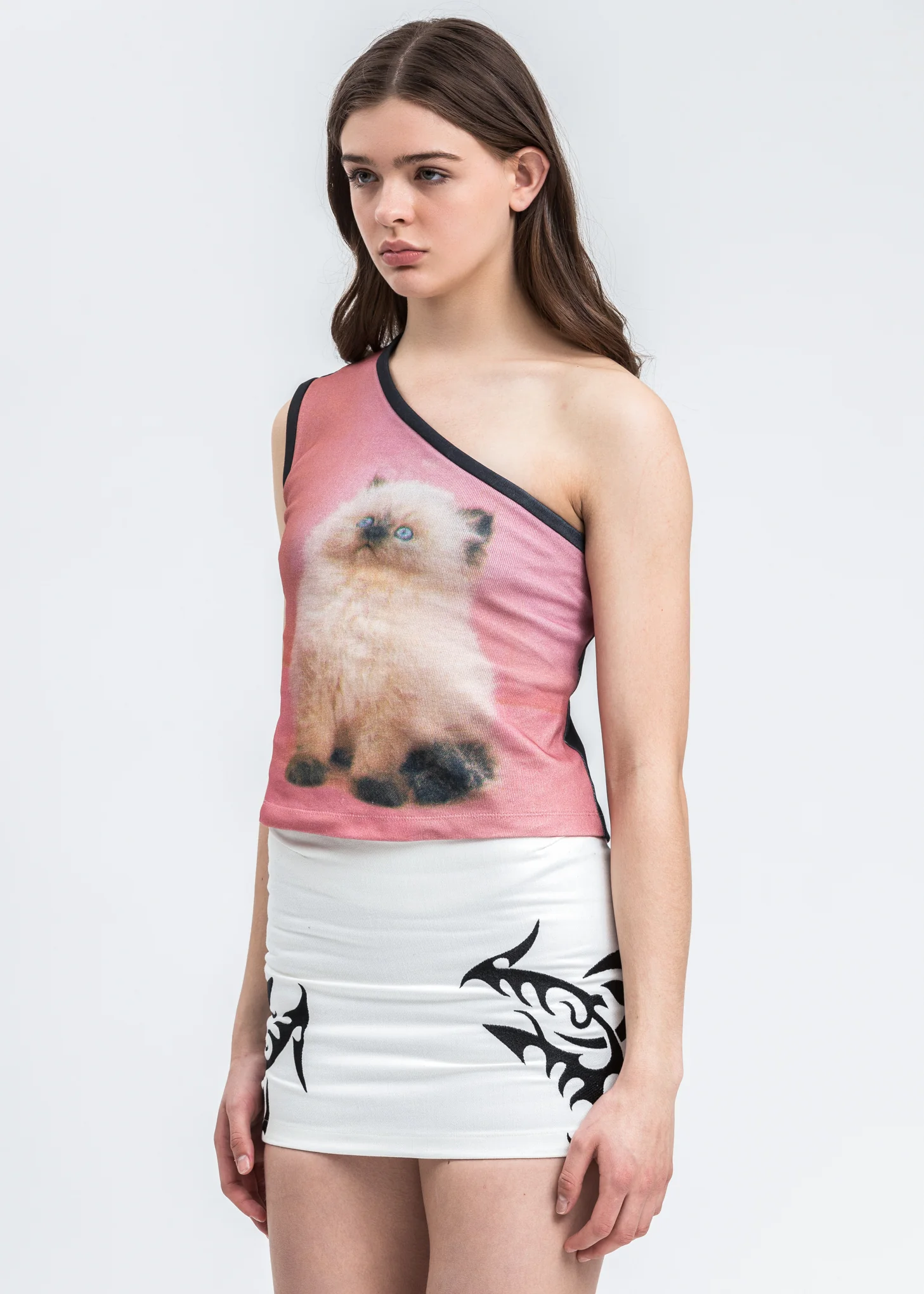 Pink Cat One Shoulder T-Shirt - Image 2