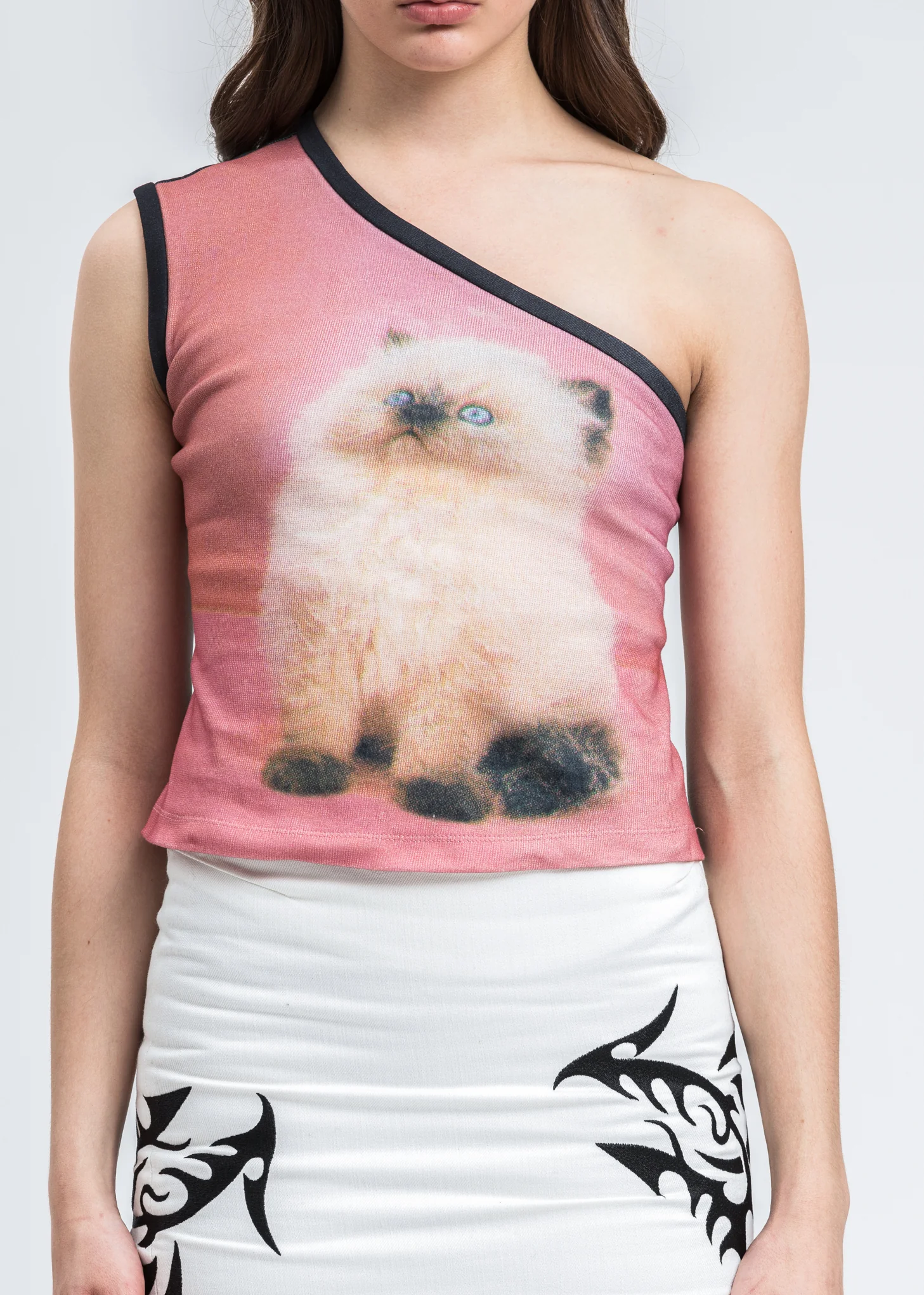 Pink Cat One Shoulder T-Shirt - Image 3