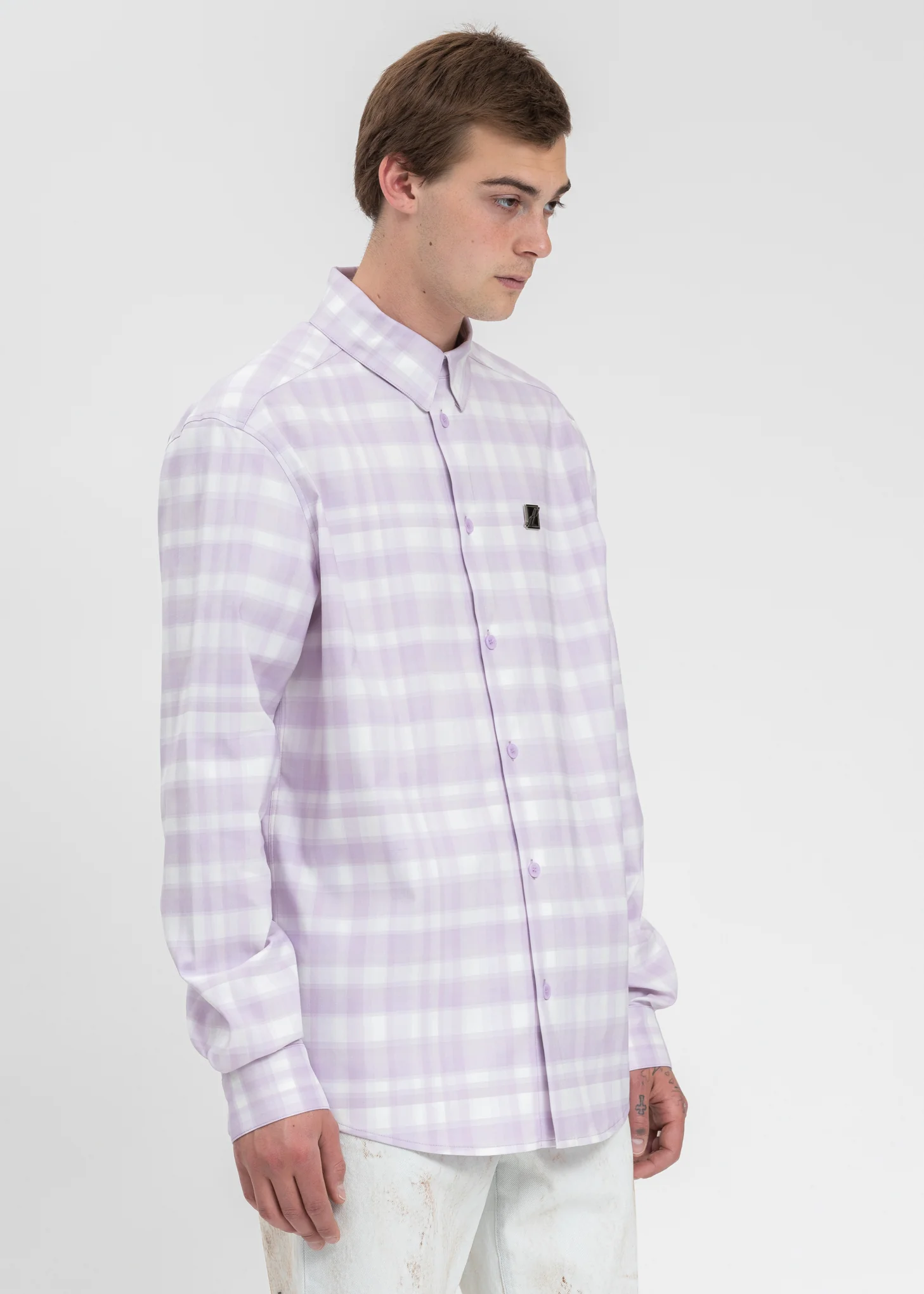 Pink Checked Logo Print Shirt - Image 3