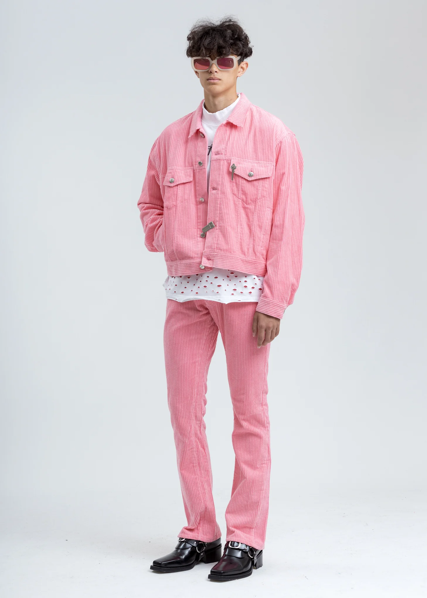 Pink Corduroy Embossed Semi-Boots Cut Trouser - Image 4