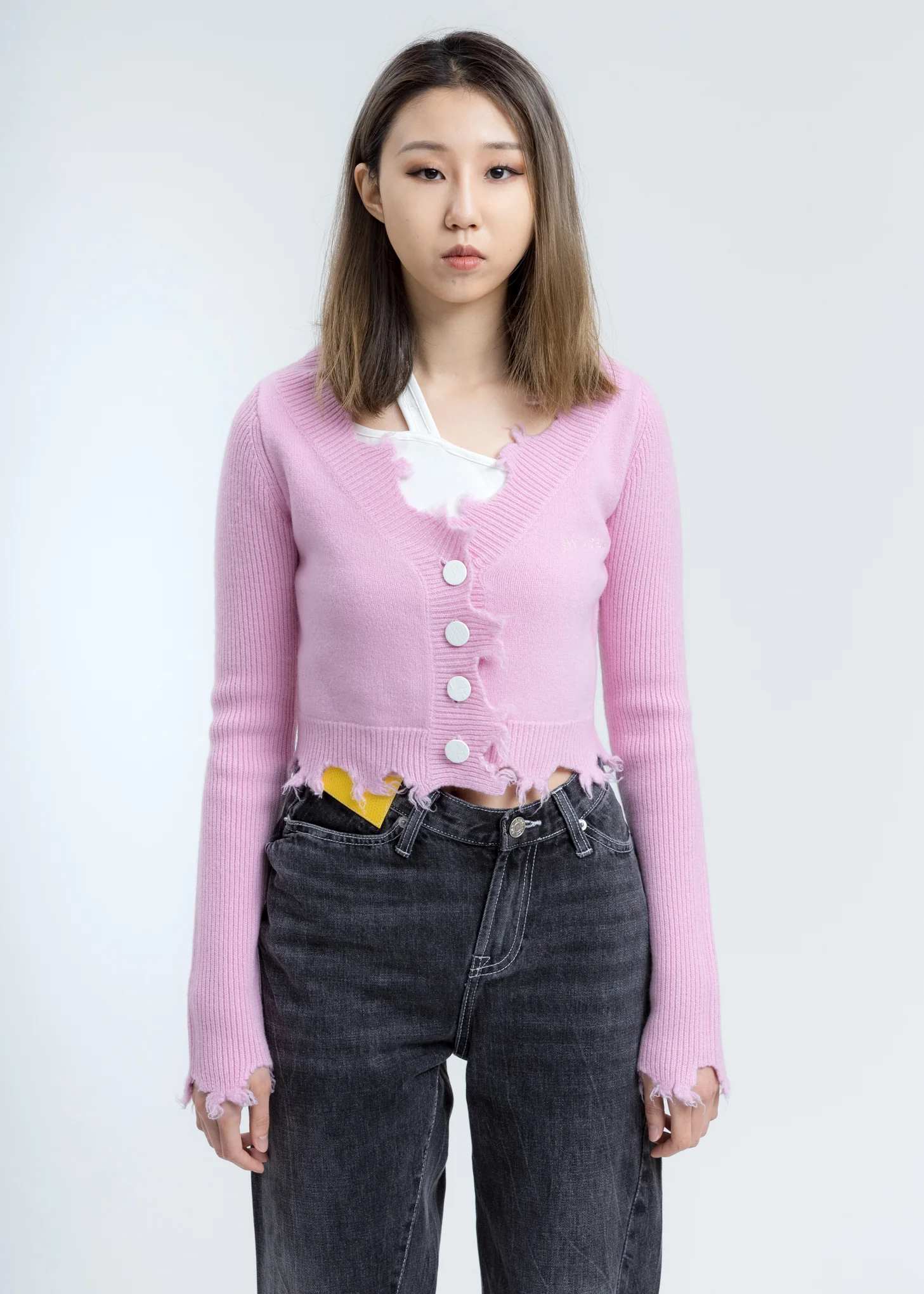 Pink Destroyed Cardigan