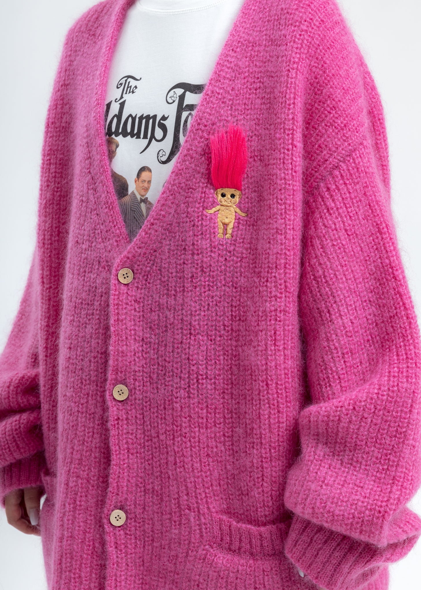 Pink Doll Embroidery Mohair Cardigan - Image 2