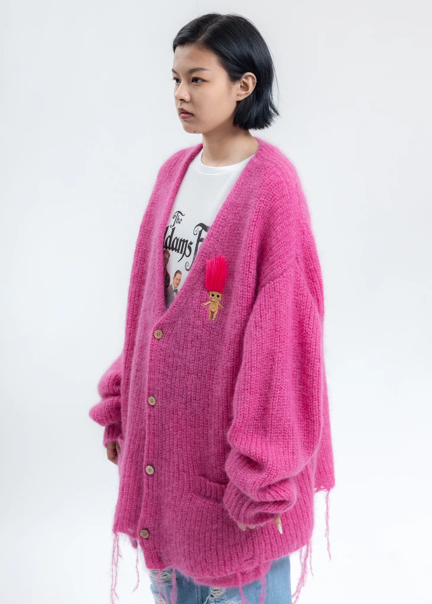 Pink Doll Embroidery Mohair Cardigan - Image 4