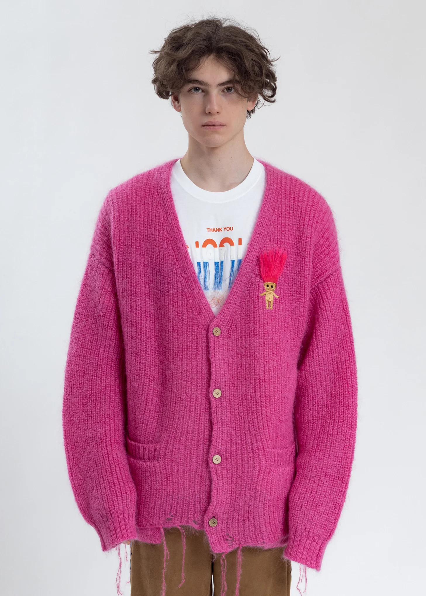Pink Doll Embroidery Mohair Cardigan
