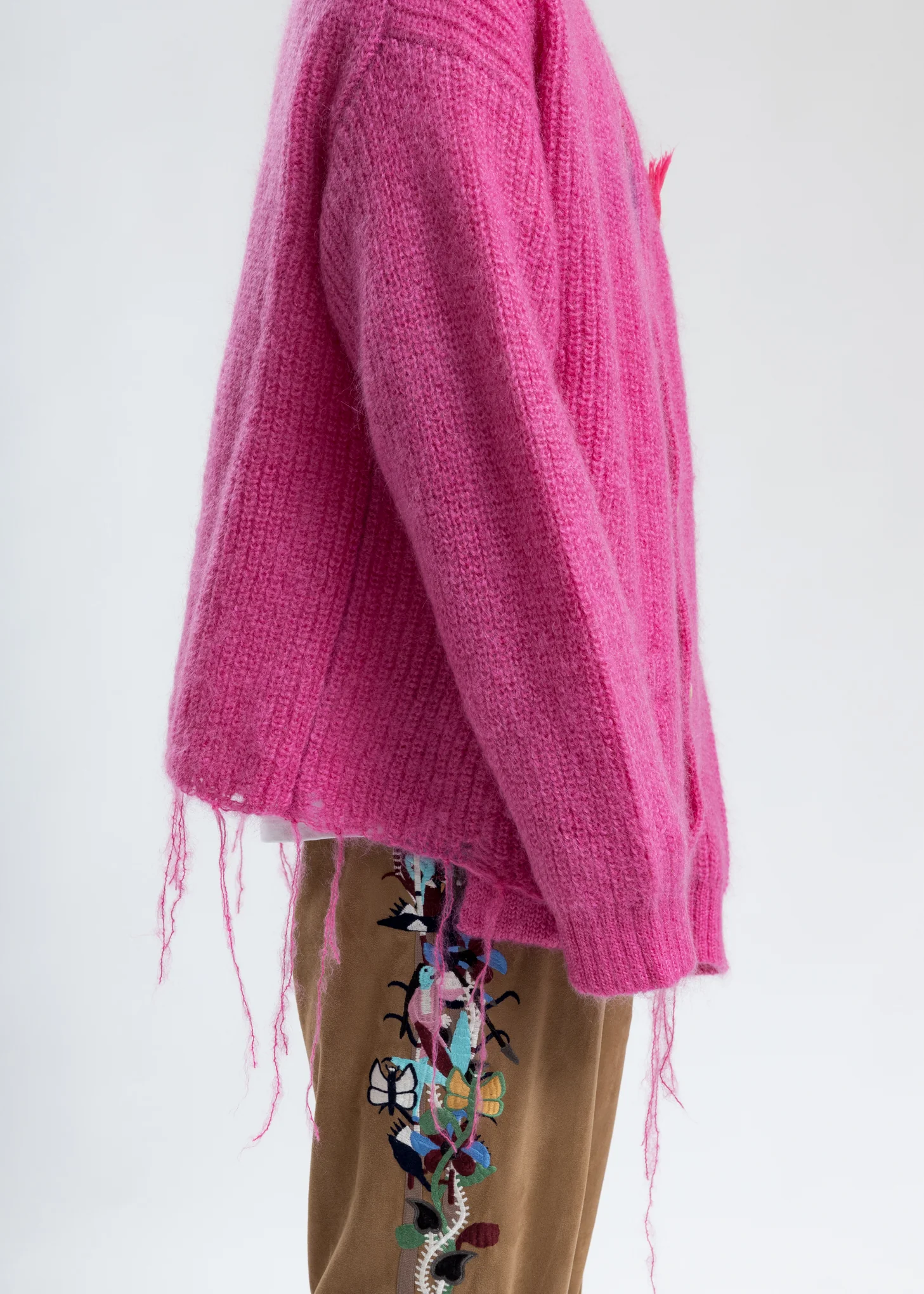 Pink Doll Embroidery Mohair Cardigan - Image 2