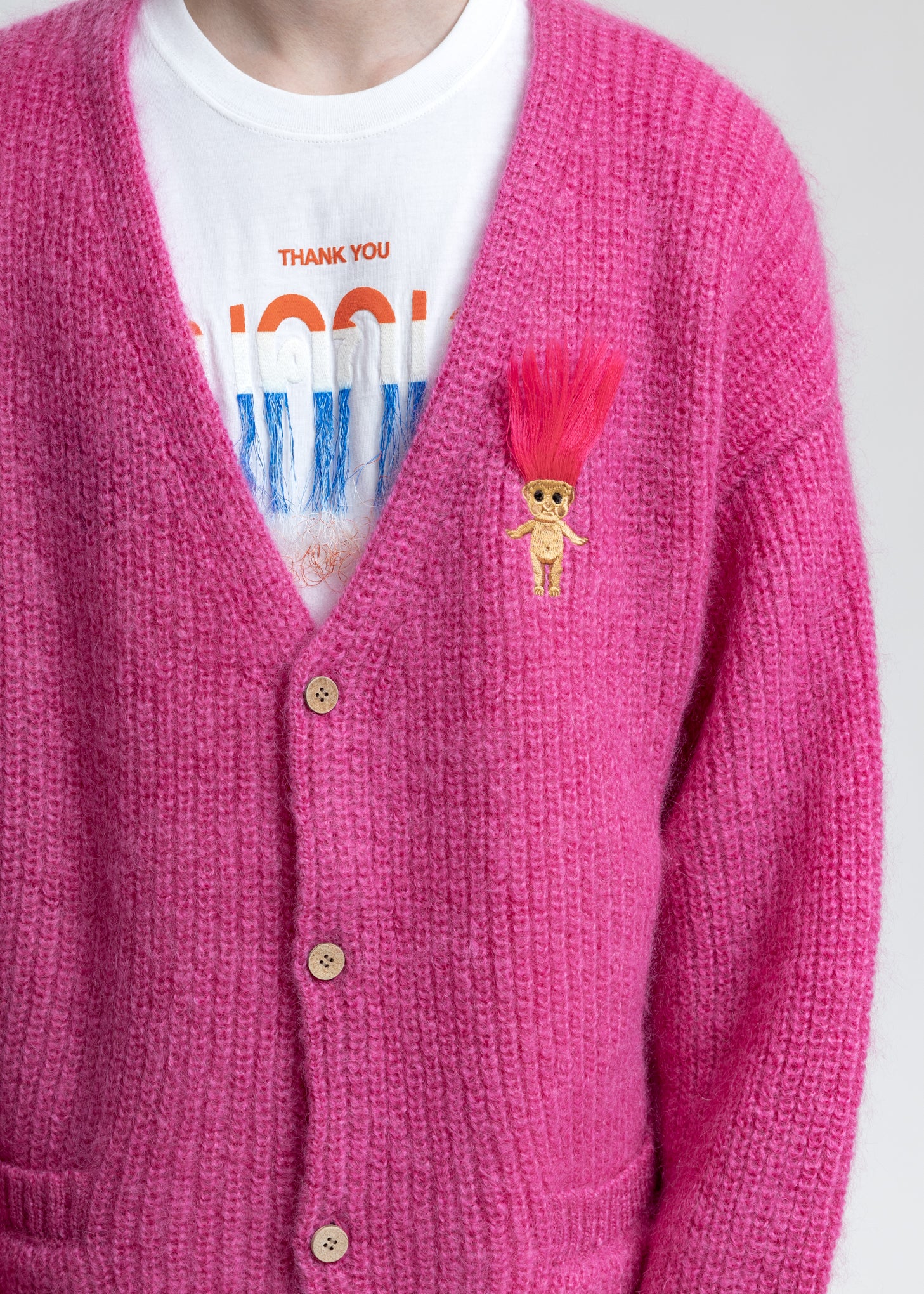 Pink Doll Embroidery Mohair Cardigan - Image 3