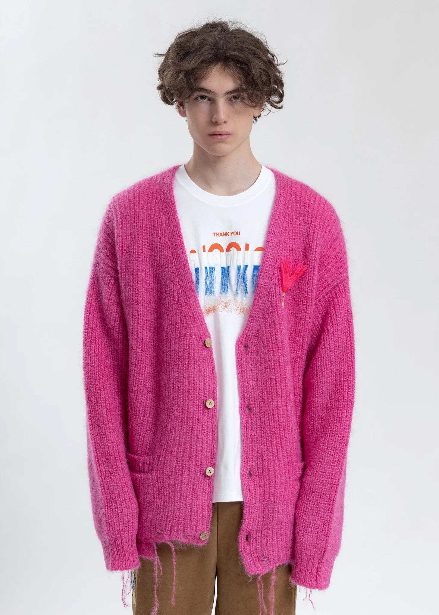 Pink Doll Embroidery Mohair Cardigan - Image 4