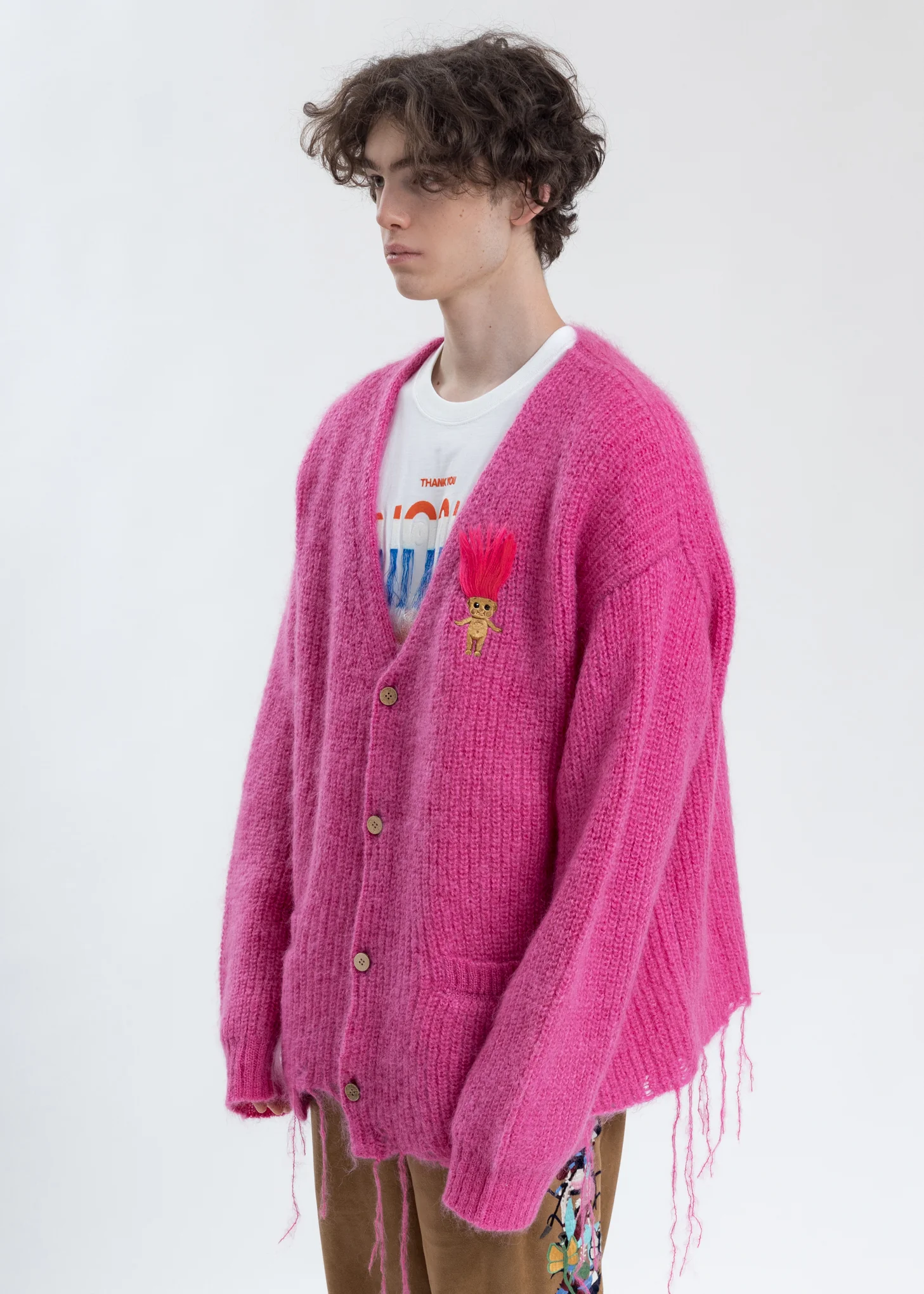 Pink Doll Embroidery Mohair Cardigan - Image 5