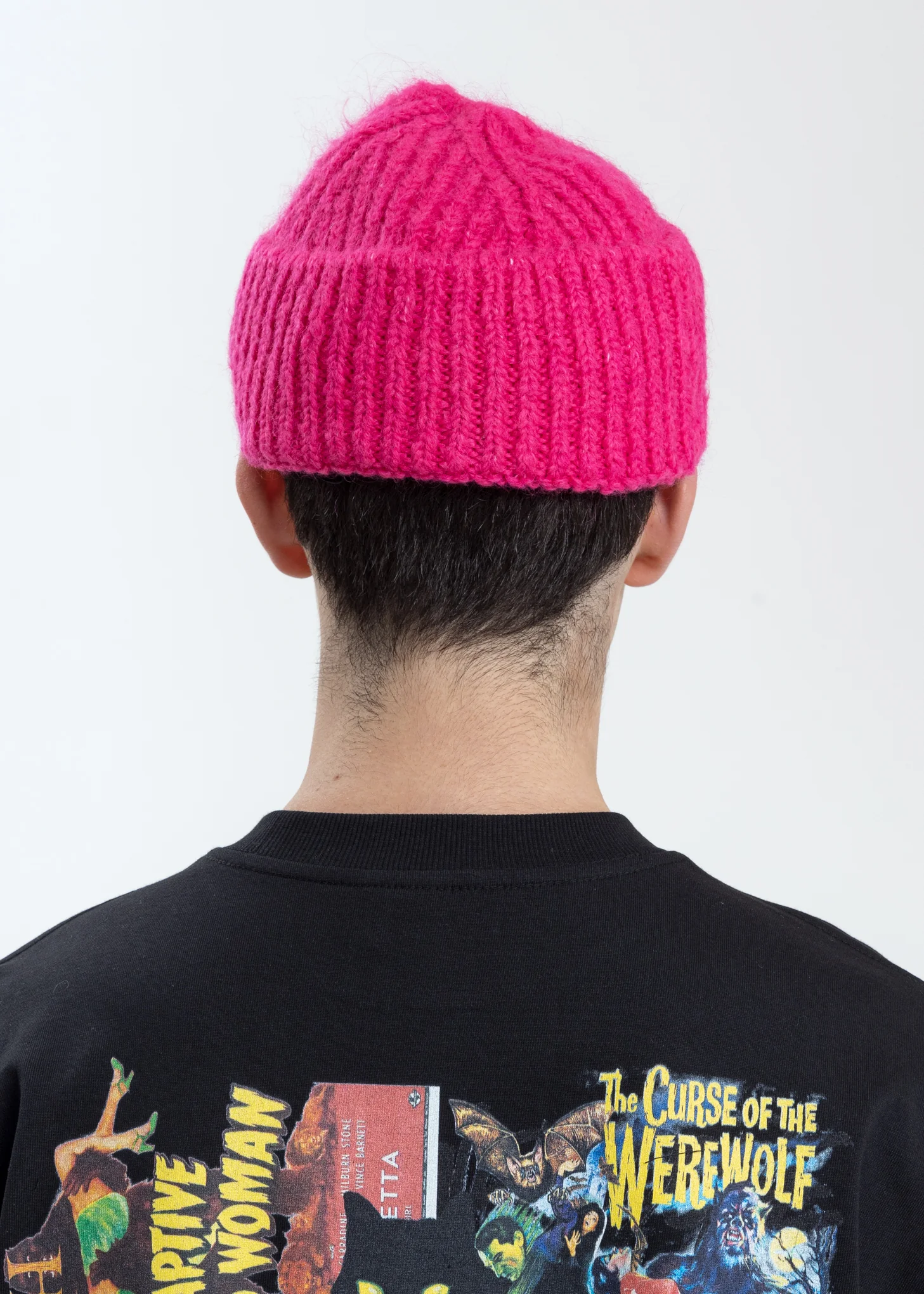 Pink Embroidered Metal Logo Short Beanie - Image 4