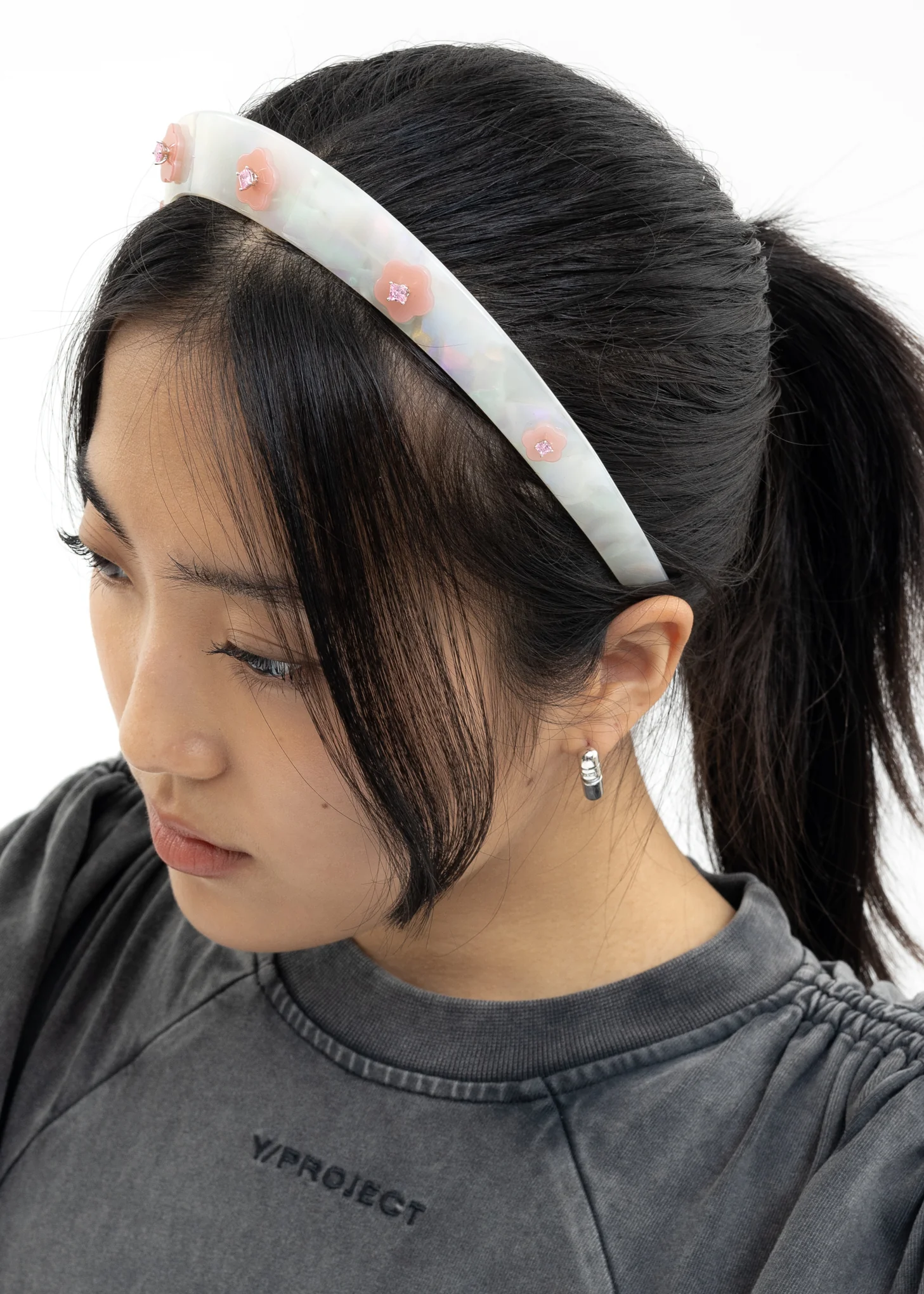 Pink Flowers With Diamond Headband - Image 3
