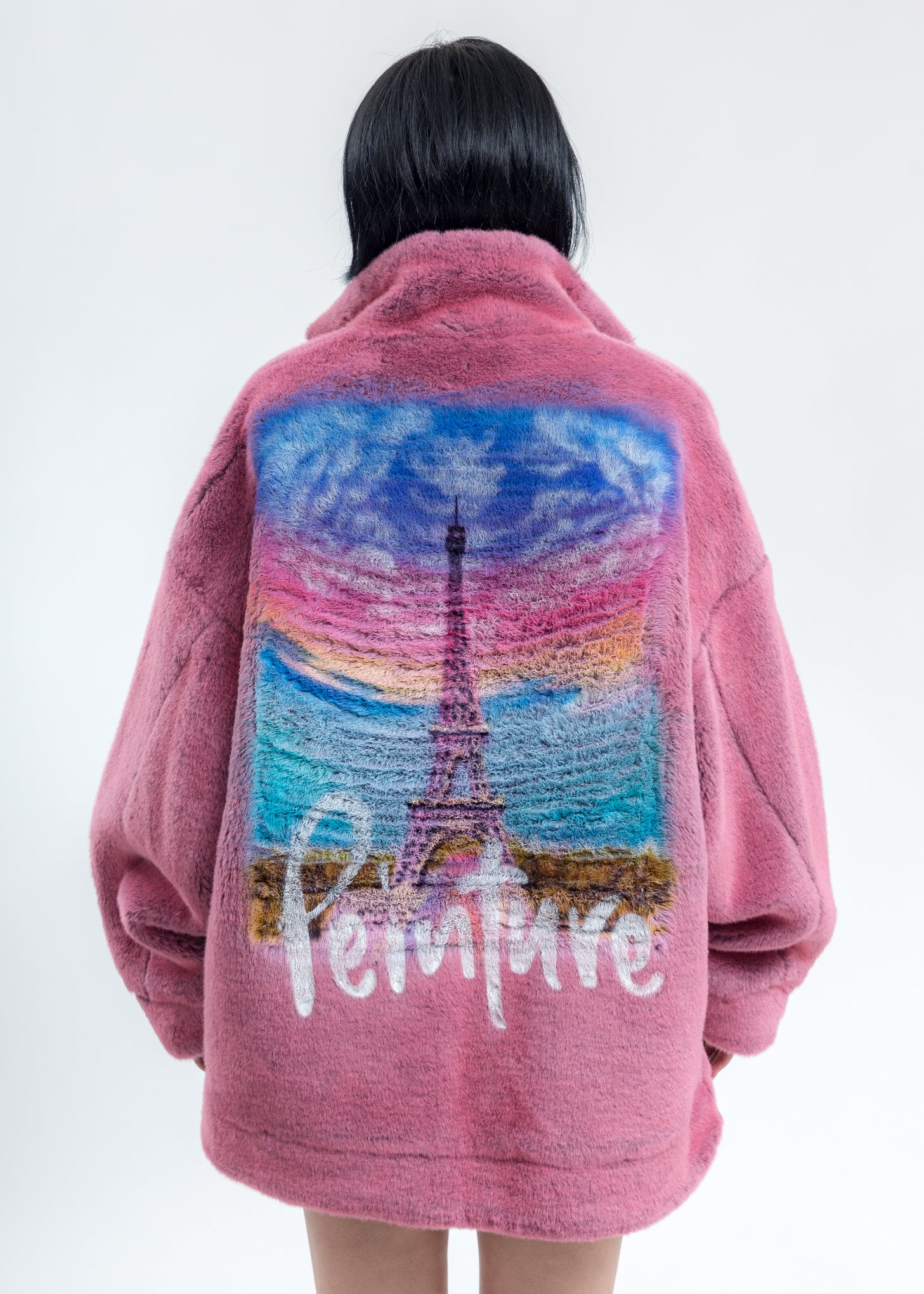 Pink Hand-Painted Fur Jacket - Image 2