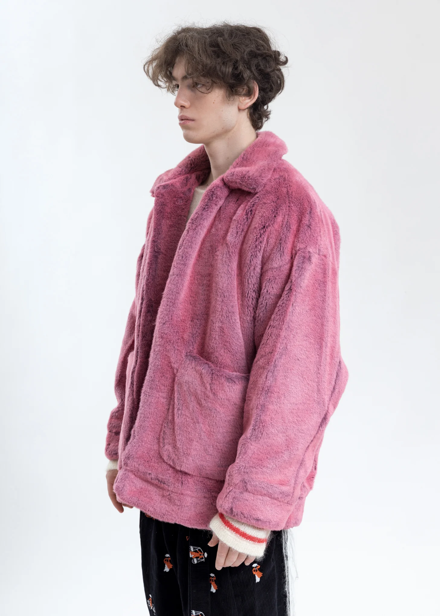 Pink Hand-Painted Fur Jacket - Image 3