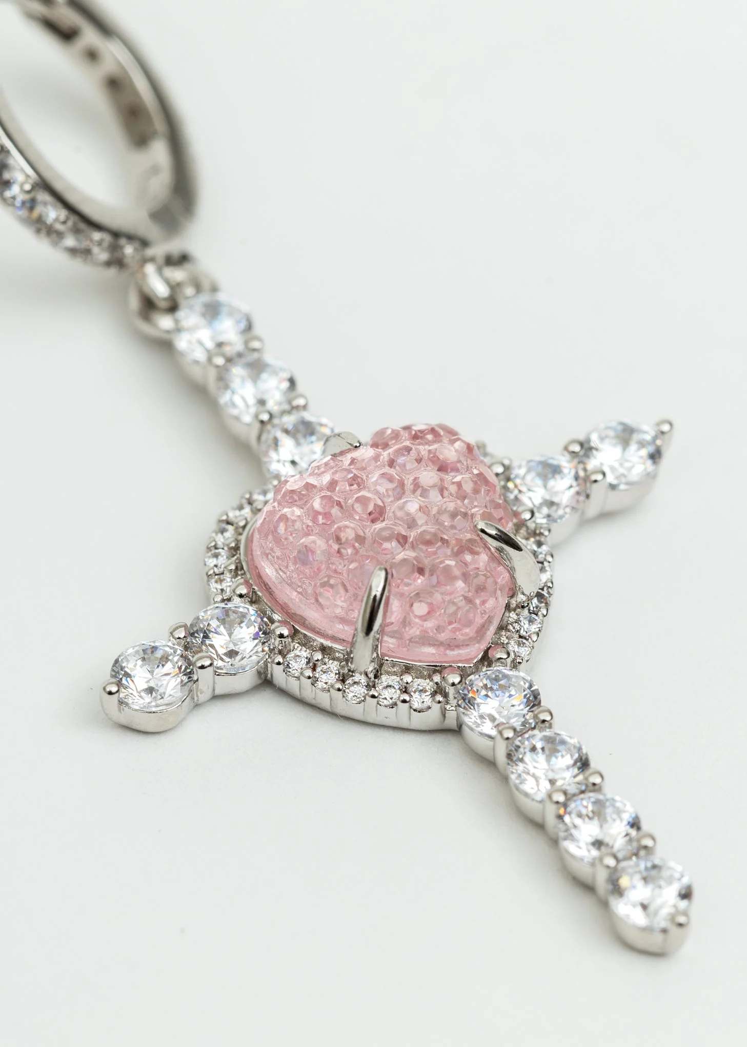 Pink Heart and Rhinestone Cross Earring - Single - Image 4