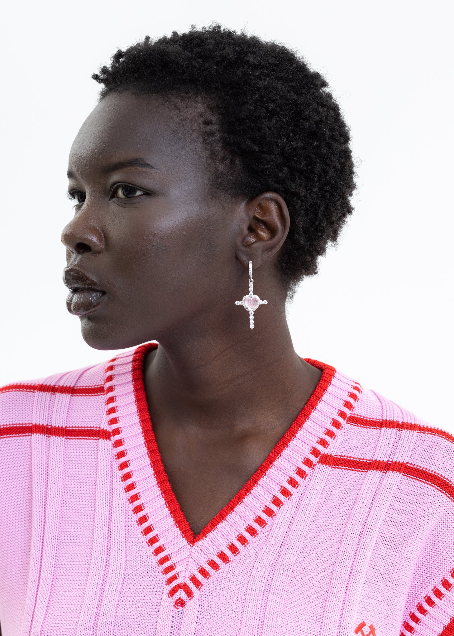 Pink Heart and Rhinestone Cross Earring - Single - Image 5