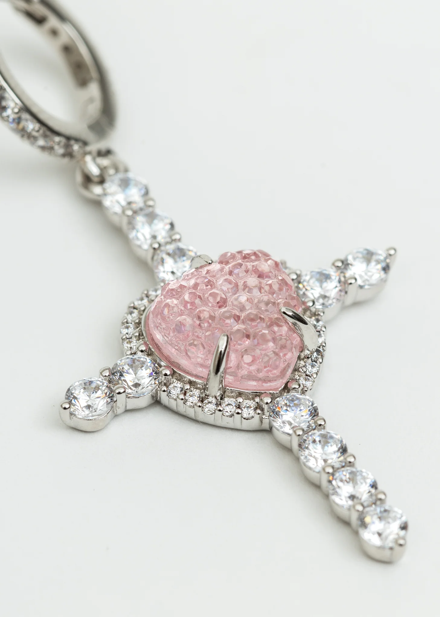 Pink Heart and Rhinestone Cross Earring - Single - Image 4