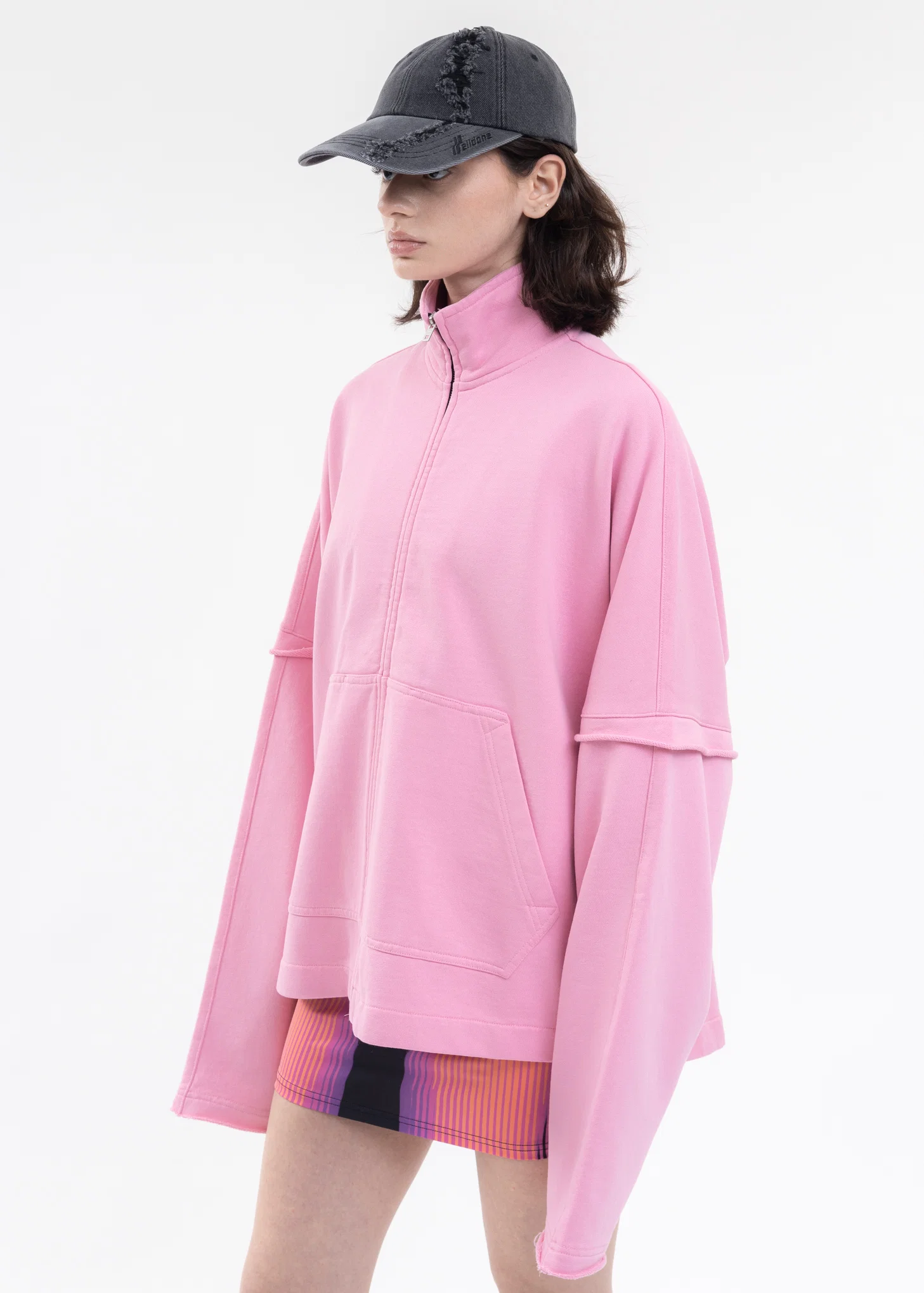 PINK HIGH NECK JERSEY ZIP-UP SWEATSHIRT - Image 3