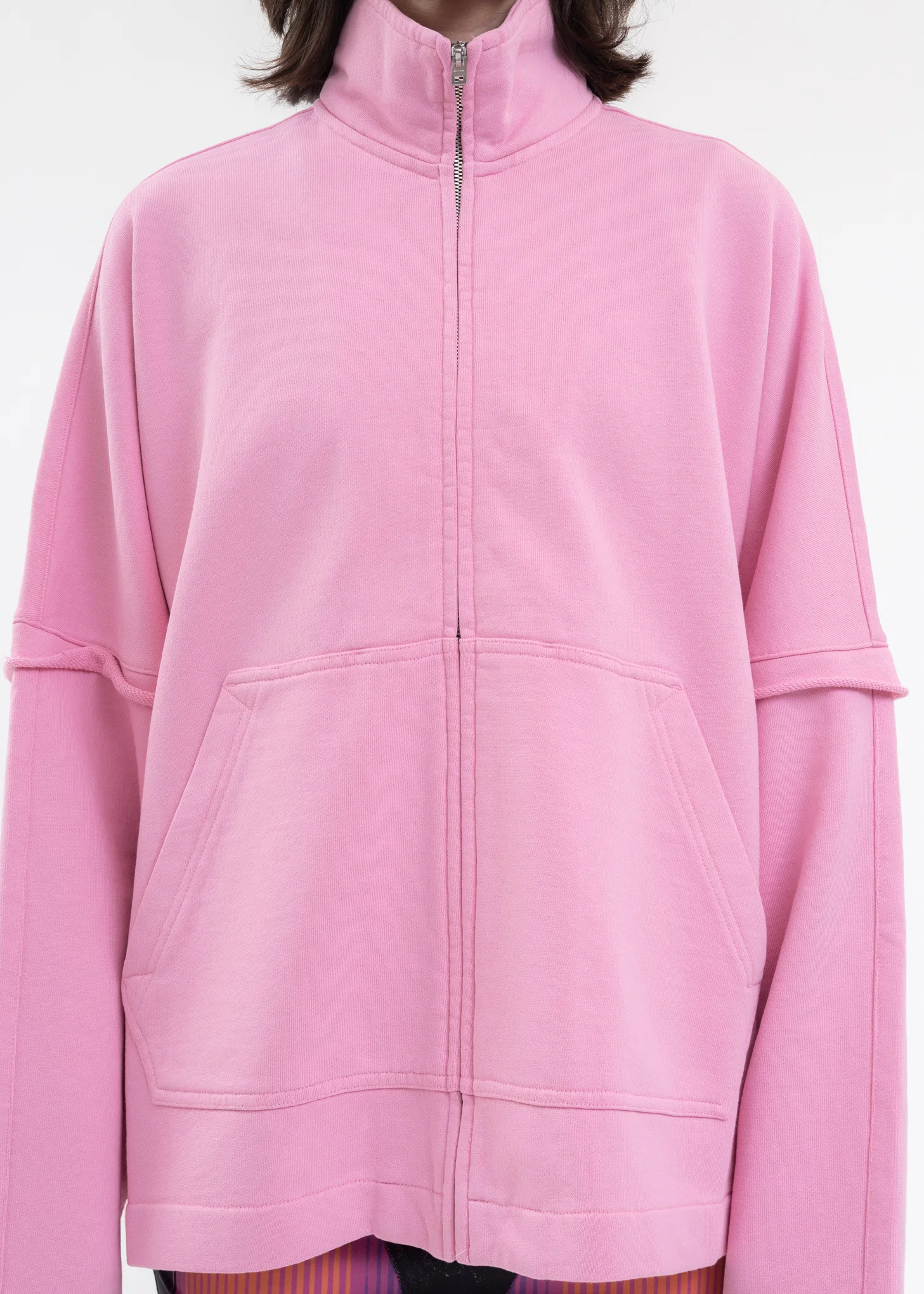 PINK HIGH NECK JERSEY ZIP-UP SWEATSHIRT - Image 4