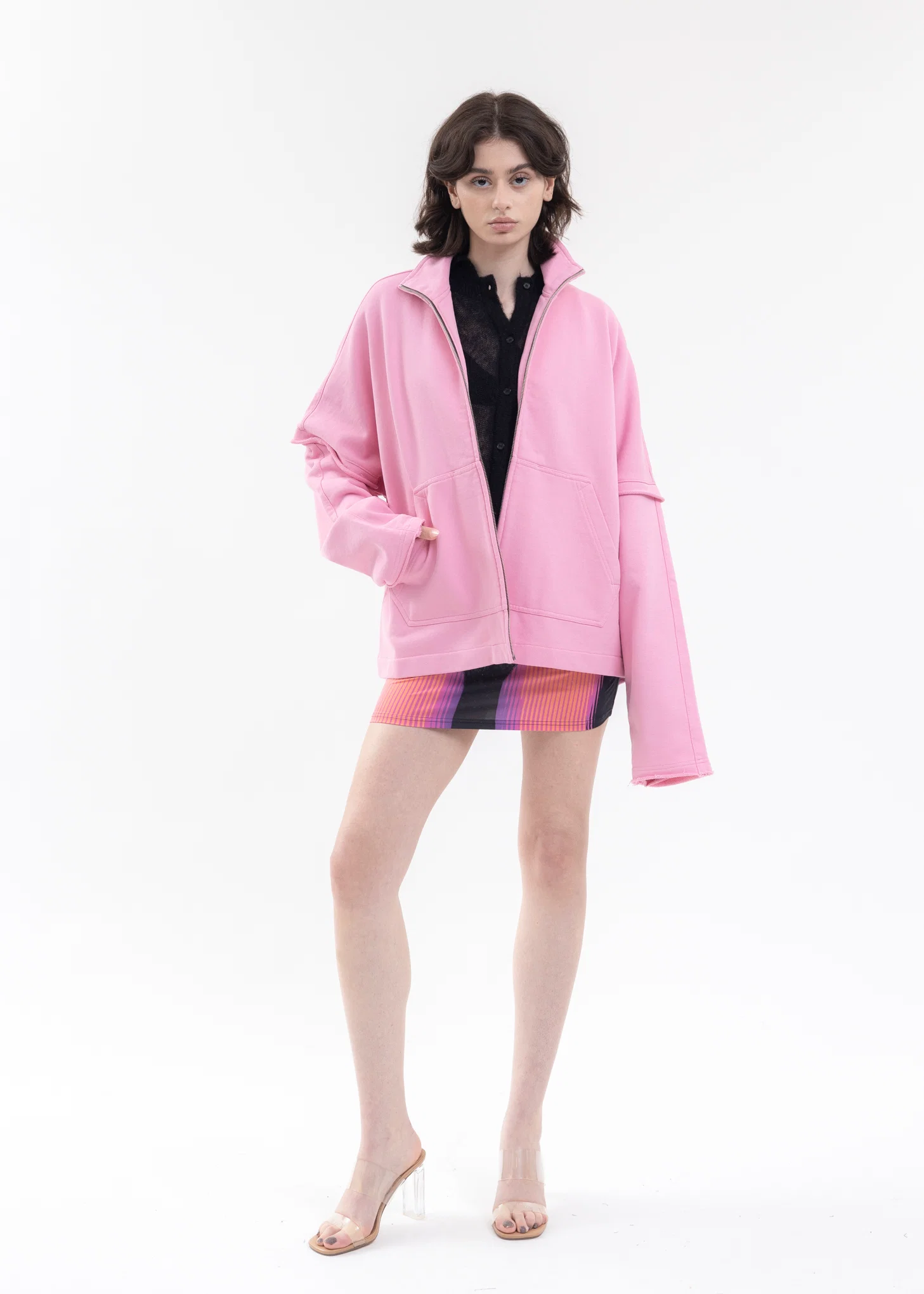 PINK HIGH NECK JERSEY ZIP-UP SWEATSHIRT - Image 6