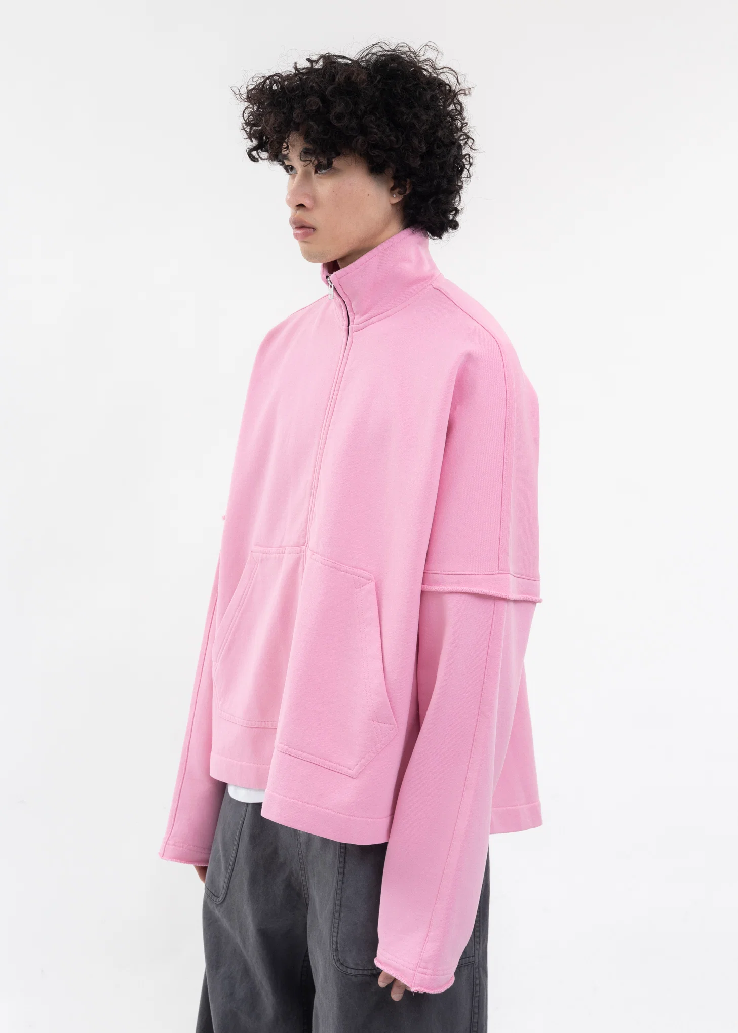 PINK HIGH NECK JERSEY ZIP-UP SWEATSHIRT - Image 3