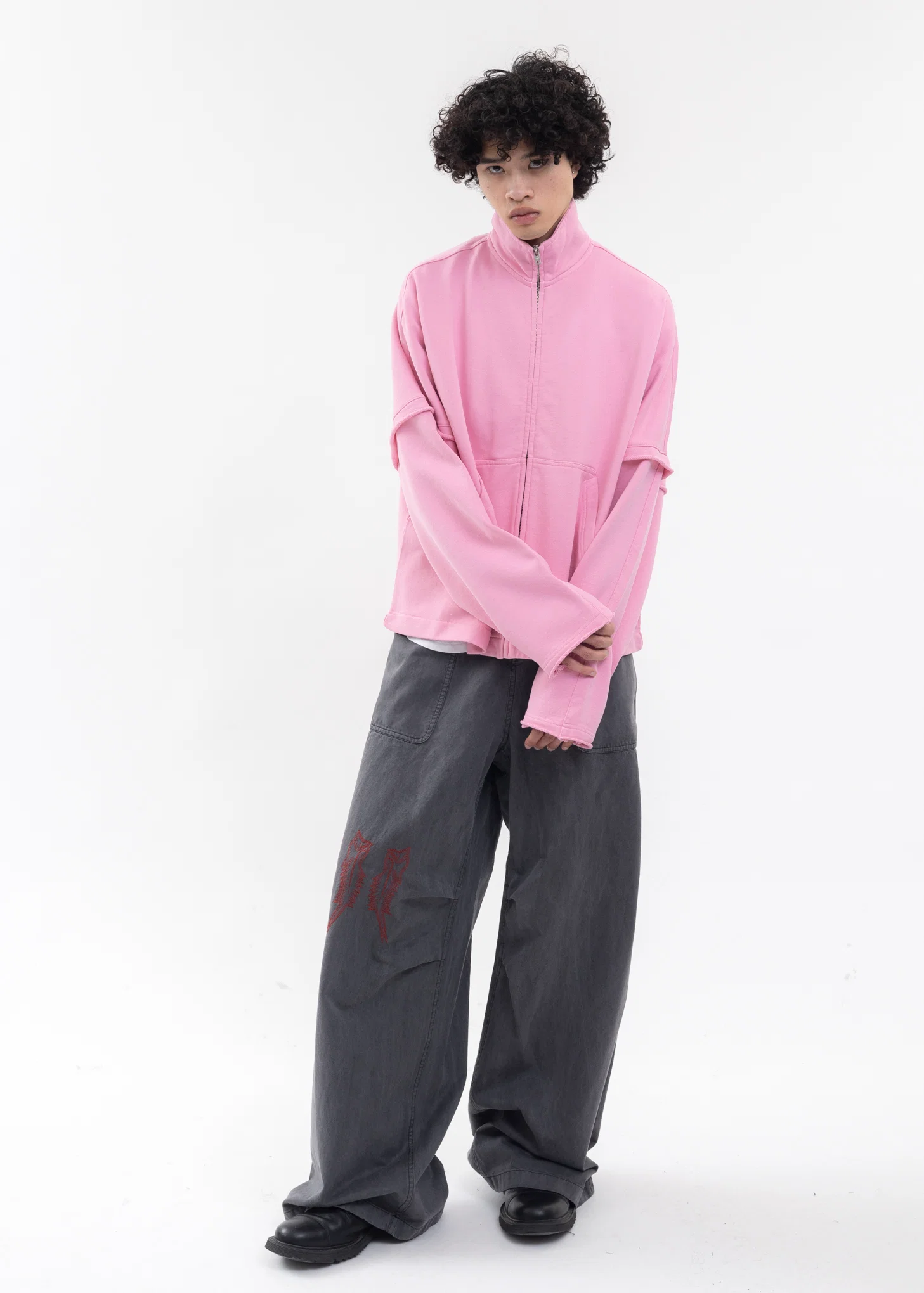 PINK HIGH NECK JERSEY ZIP-UP SWEATSHIRT - Image 6