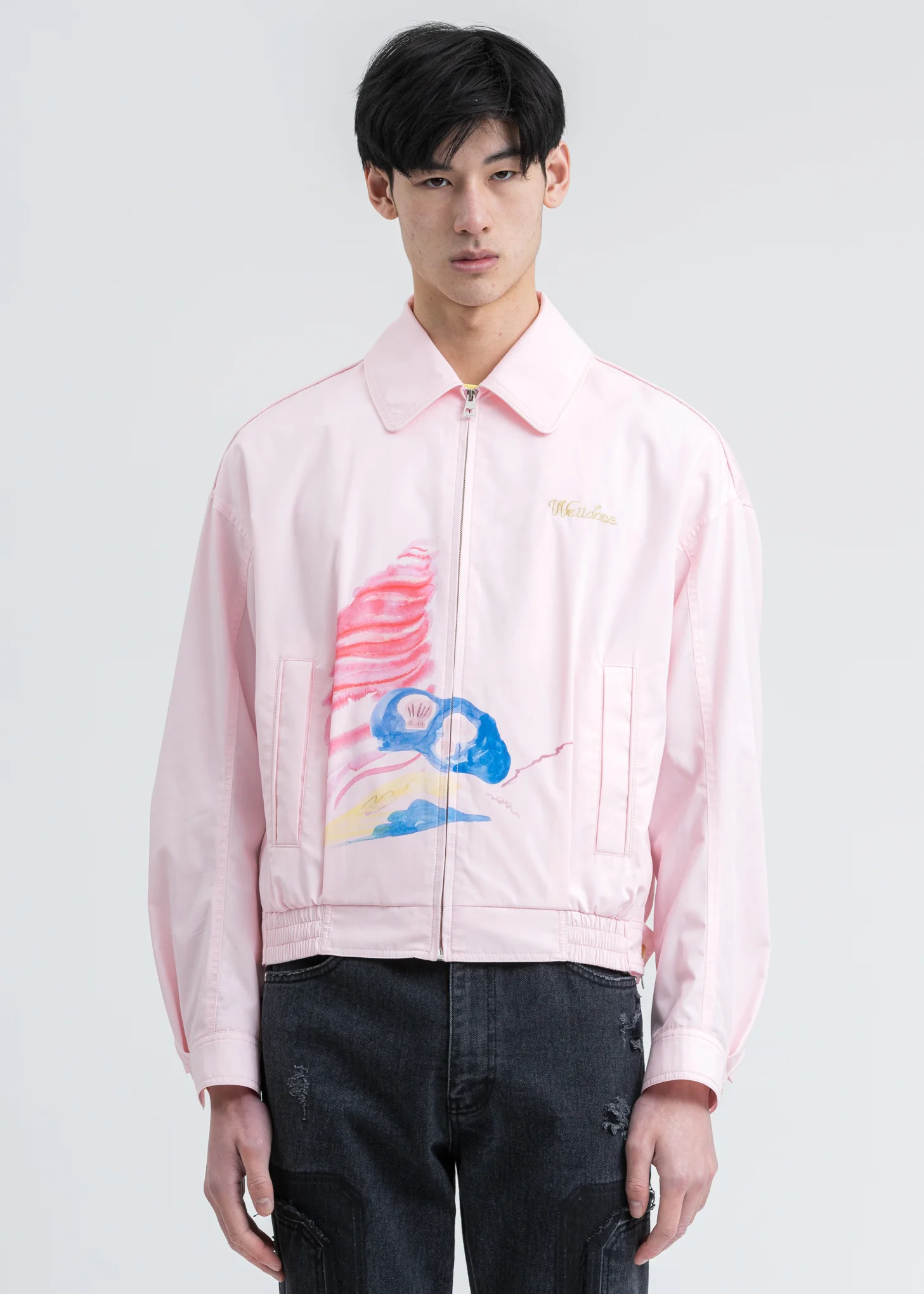 Pink Logo Embroidery and Piping Printed Jacket