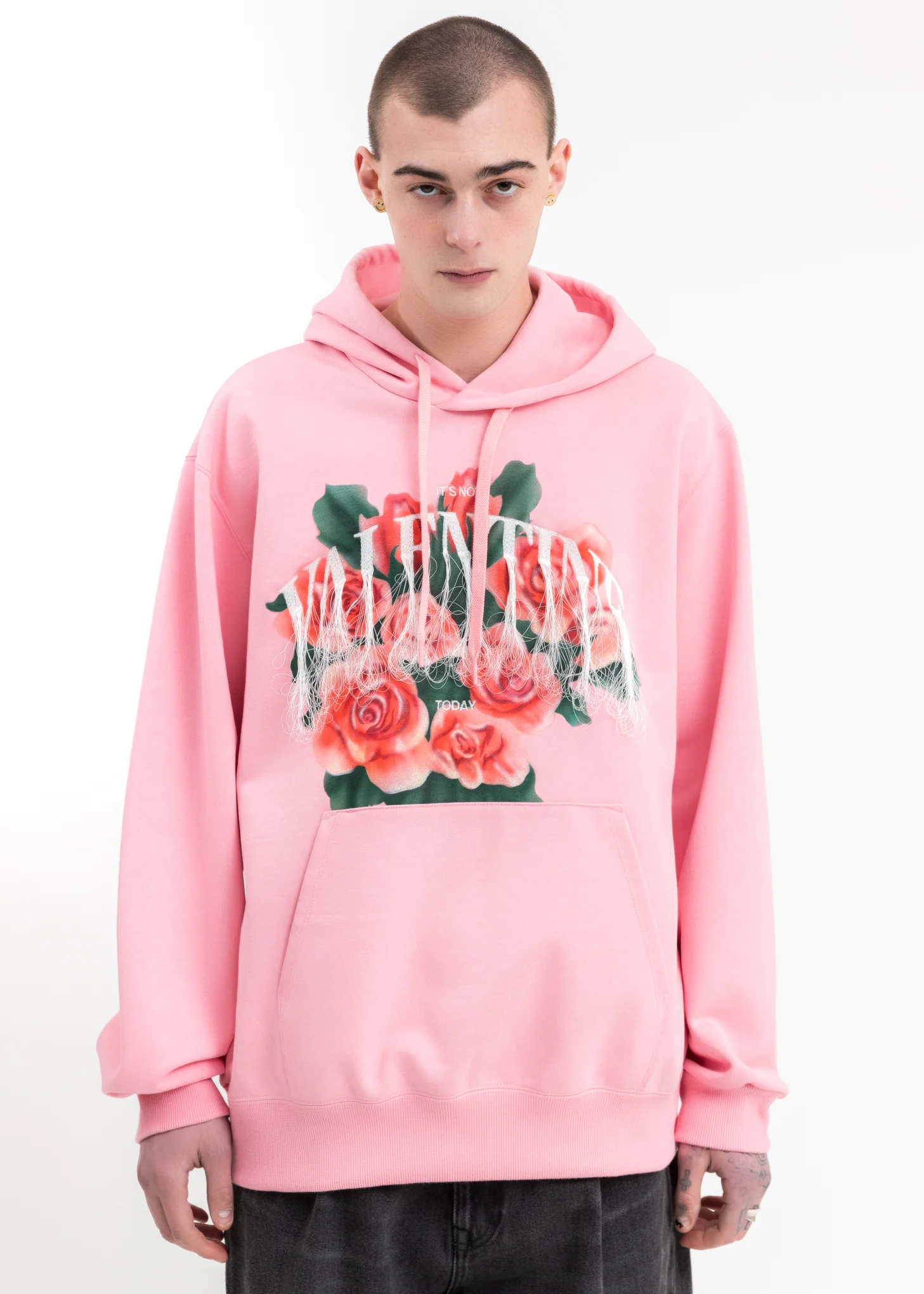 Pink Not Valentine Embroidery Hoodie
