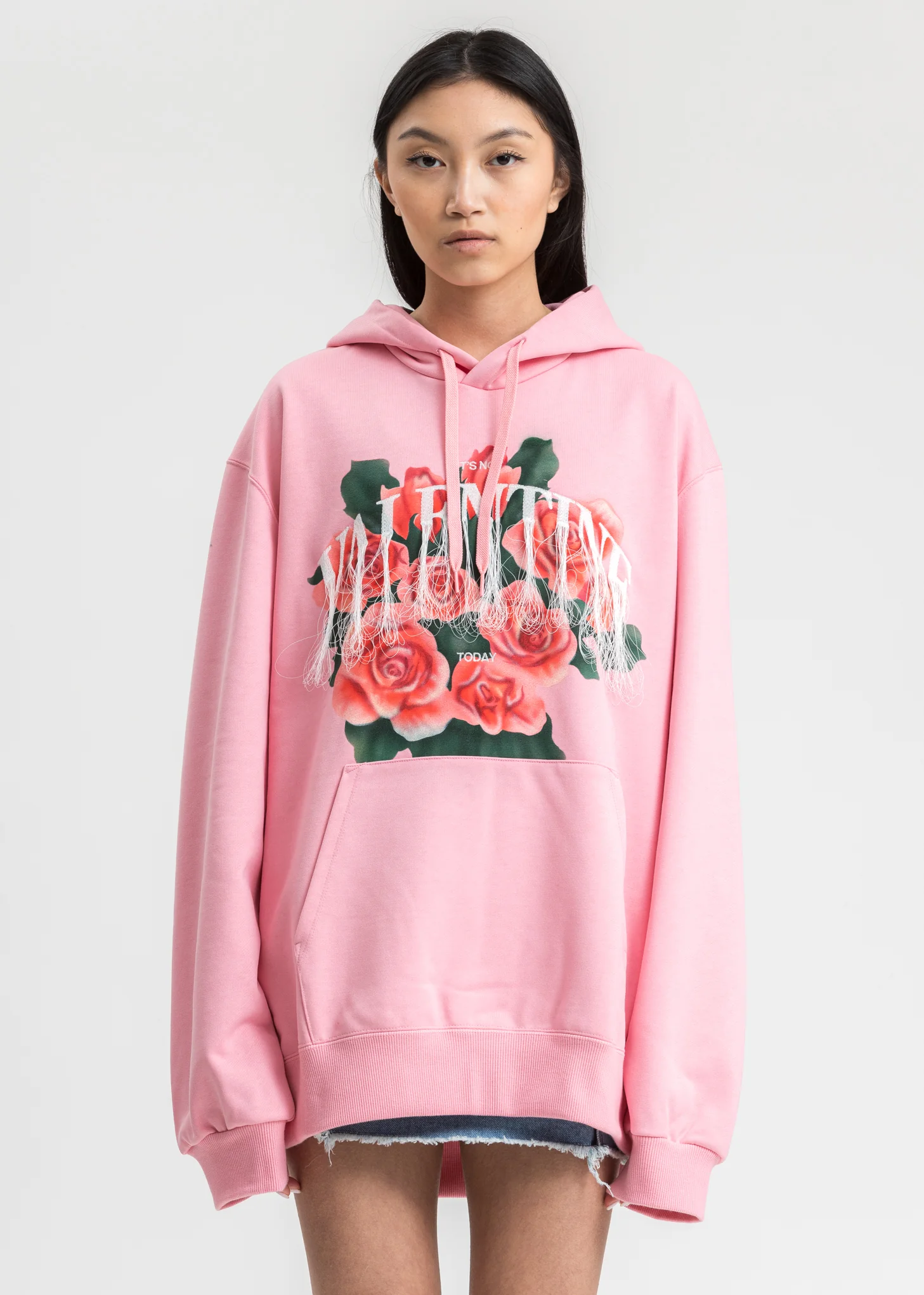 Pink Not Valentine Embroidery Hoodie