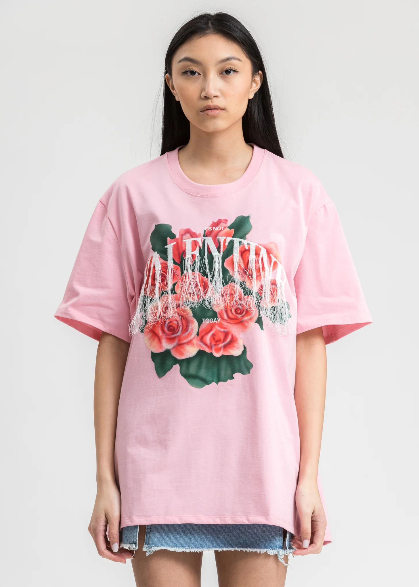 Pink Not Valentine Embroidery T-Shirt