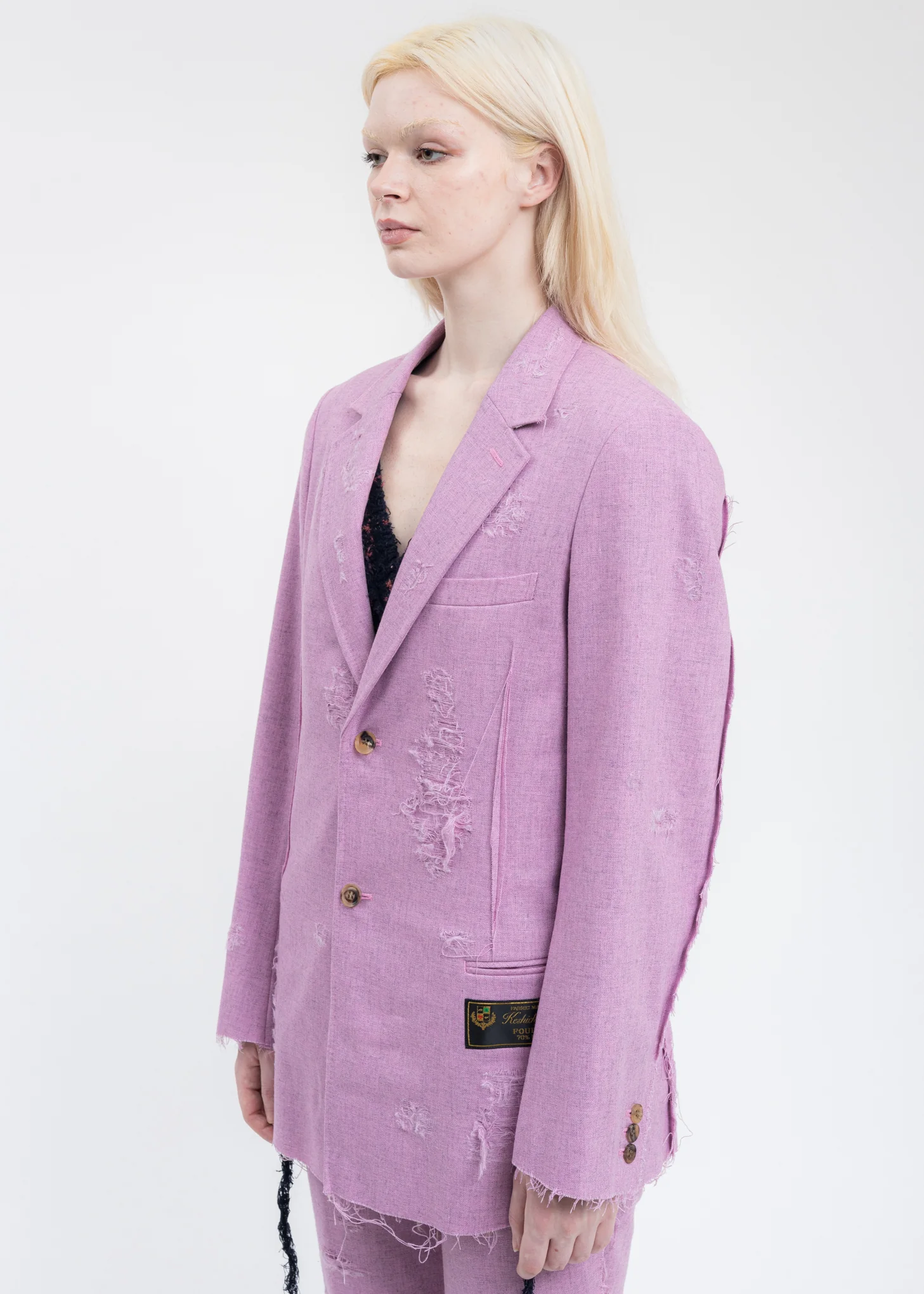 Pink RECYCLE WOOL DAMAGED Jacket - Image 3
