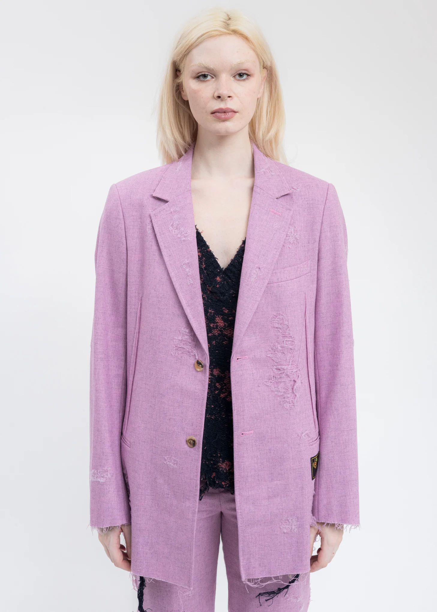 Pink RECYCLE WOOL DAMAGED Jacket - Image 6