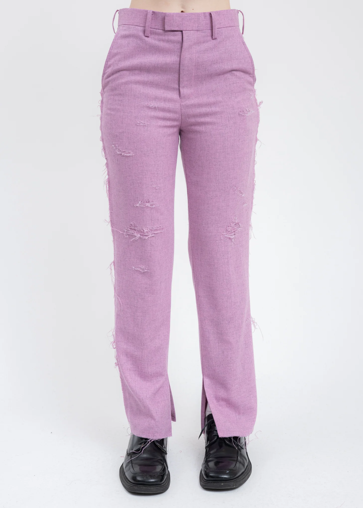 Pink RECYCLE WOOL DAMAGED Trousers