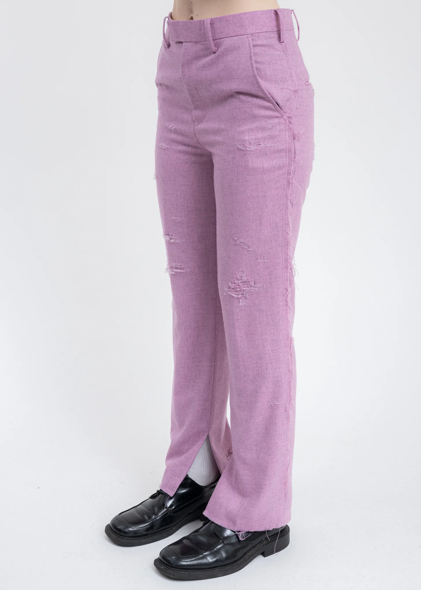 Pink RECYCLE WOOL DAMAGED Trousers - Image 3