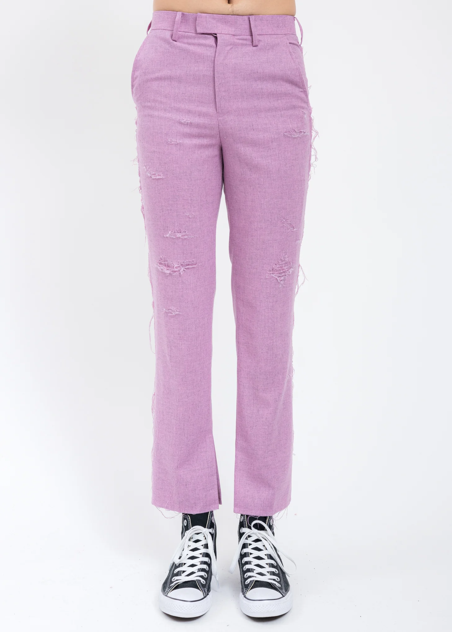 Pink RECYCLE WOOL DAMAGED Trousers