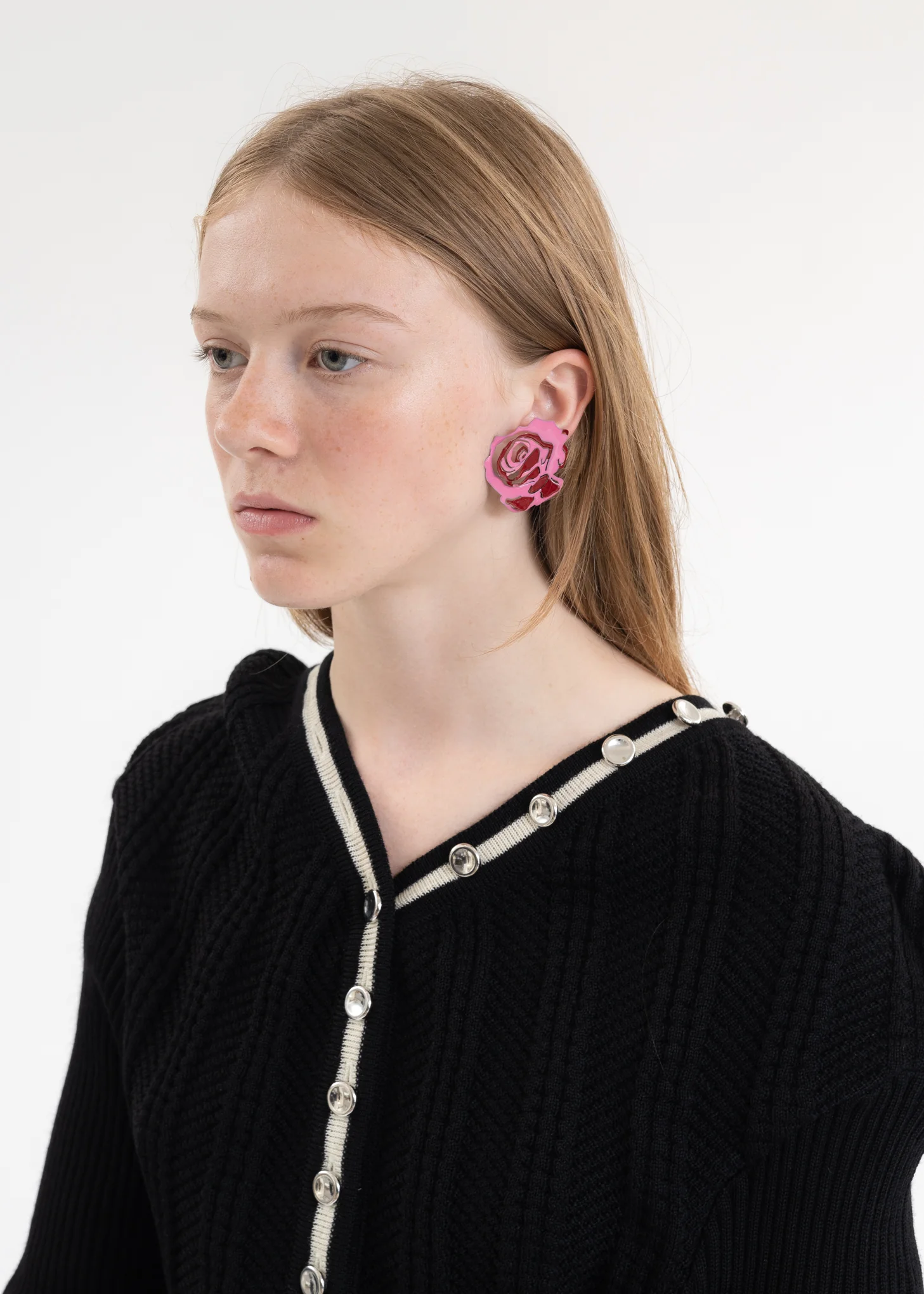 PINK / RED ROSE STUD EARRING - Single - Image 2