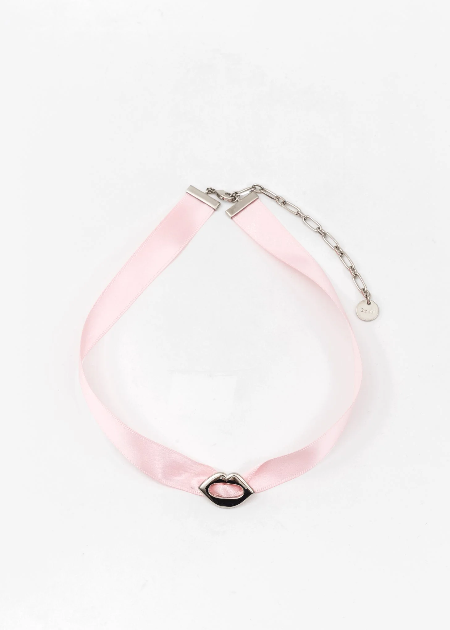 PINK RIBBON CHOKER W/ SILVER LIP