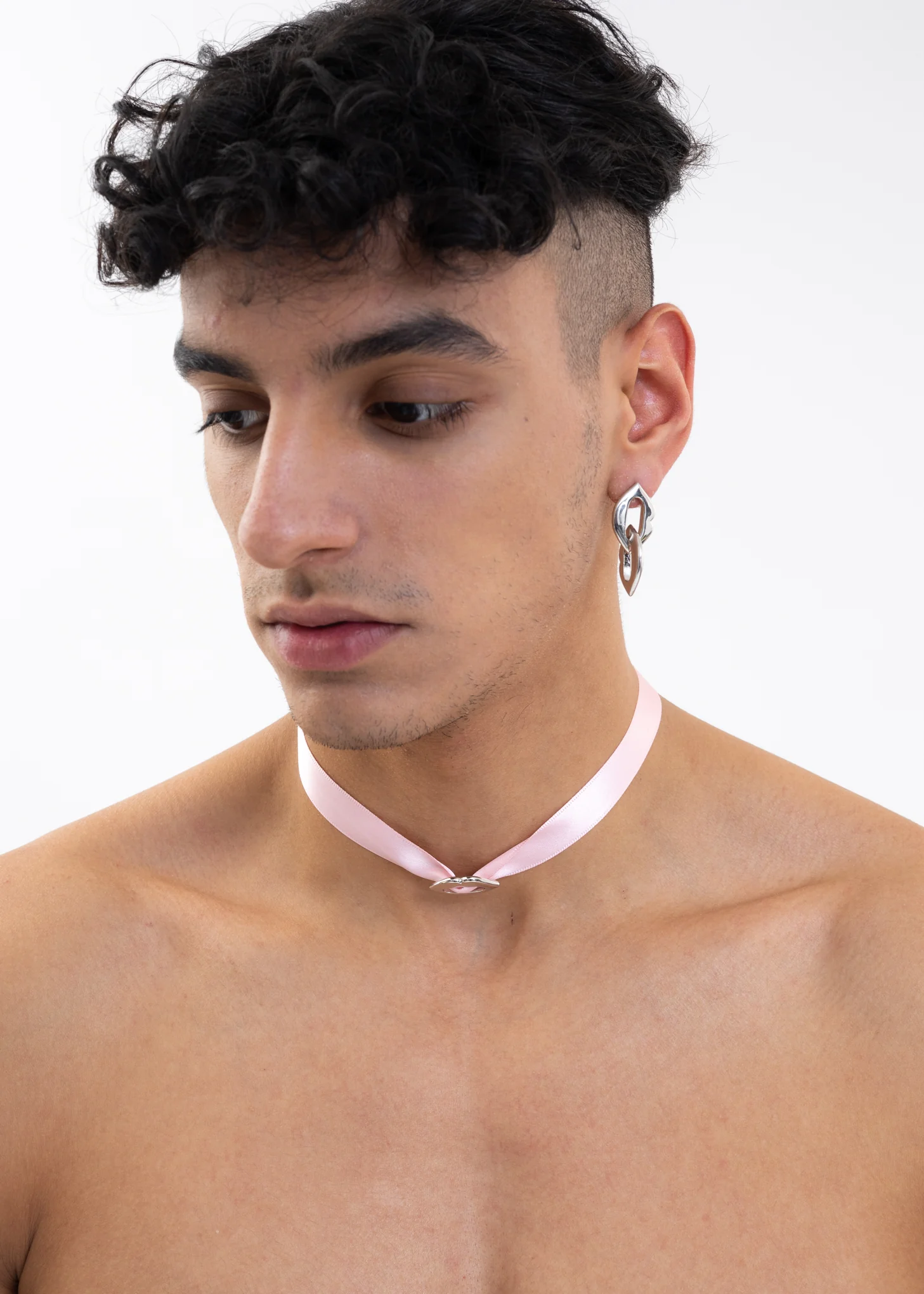PINK RIBBON CHOKER W/ SILVER LIP - Image 3