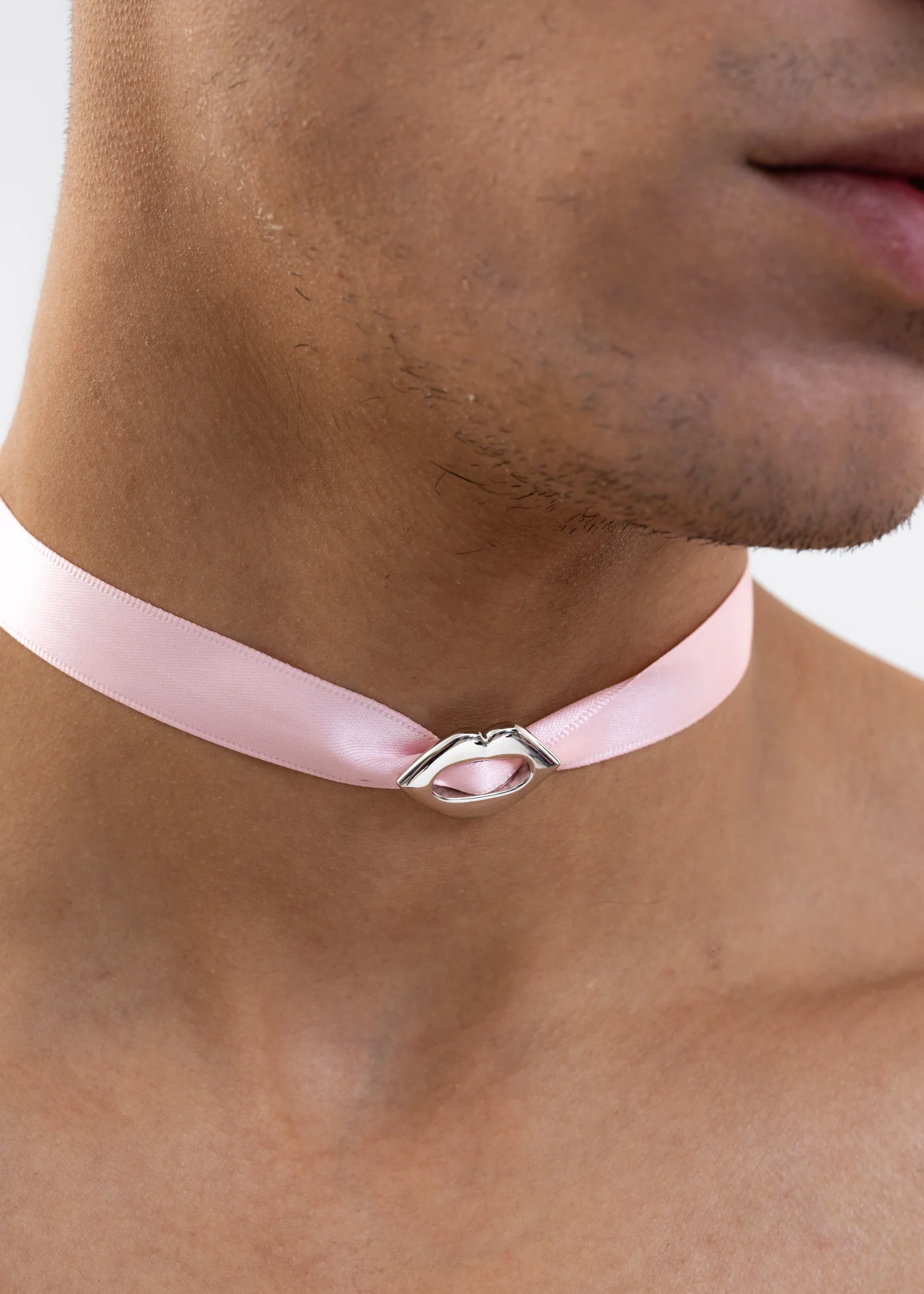 PINK RIBBON CHOKER W/ SILVER LIP - Image 4