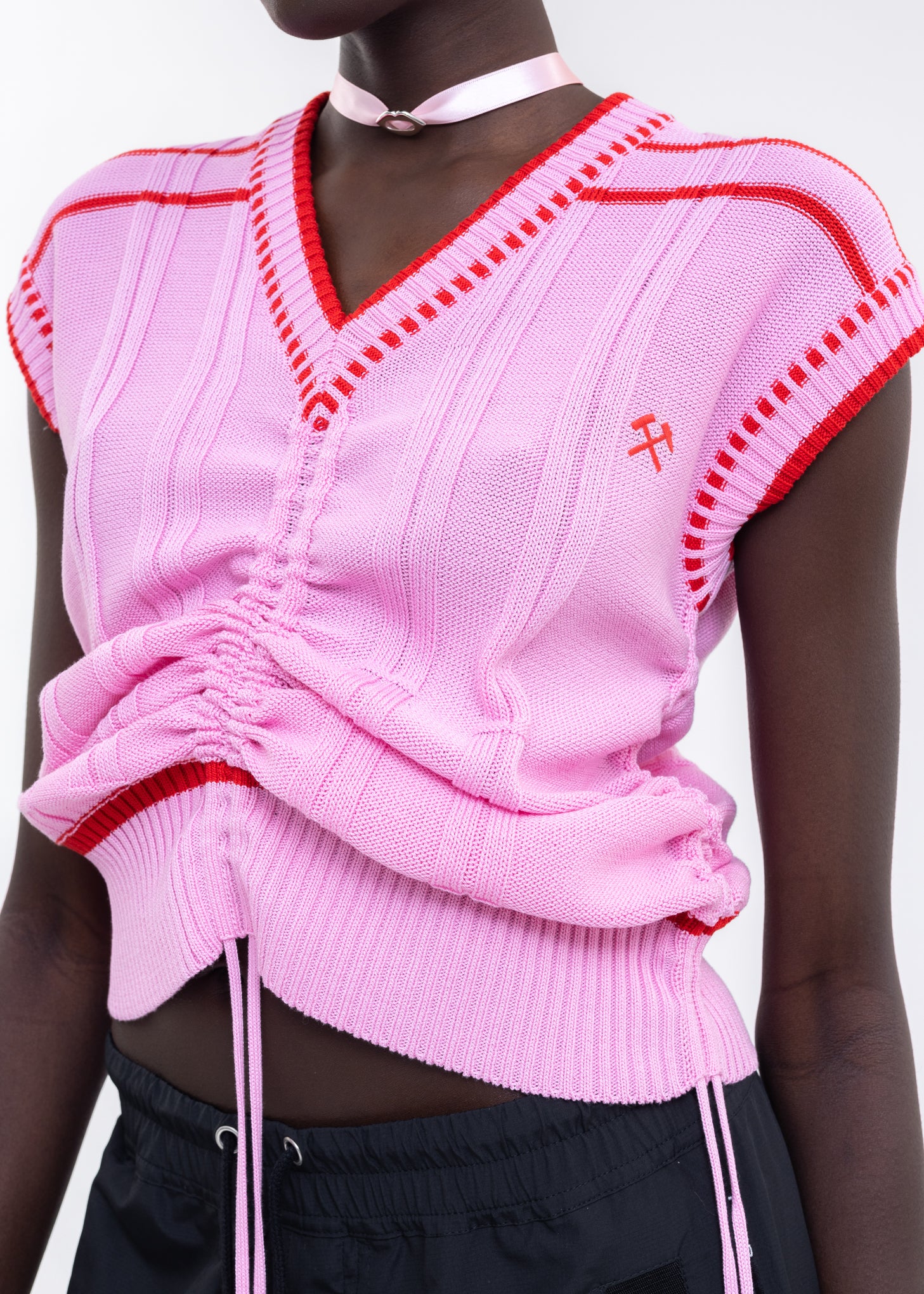 PINK RIBBON CHOKER W/ SILVER LIP - Image 3