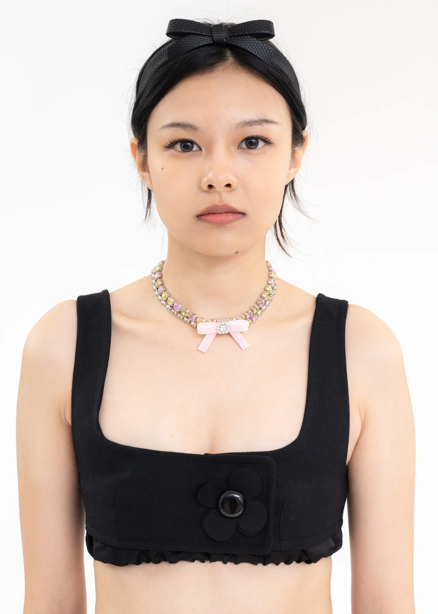 Pink Rubber Bow Crystal Chain Chocker - Image 3