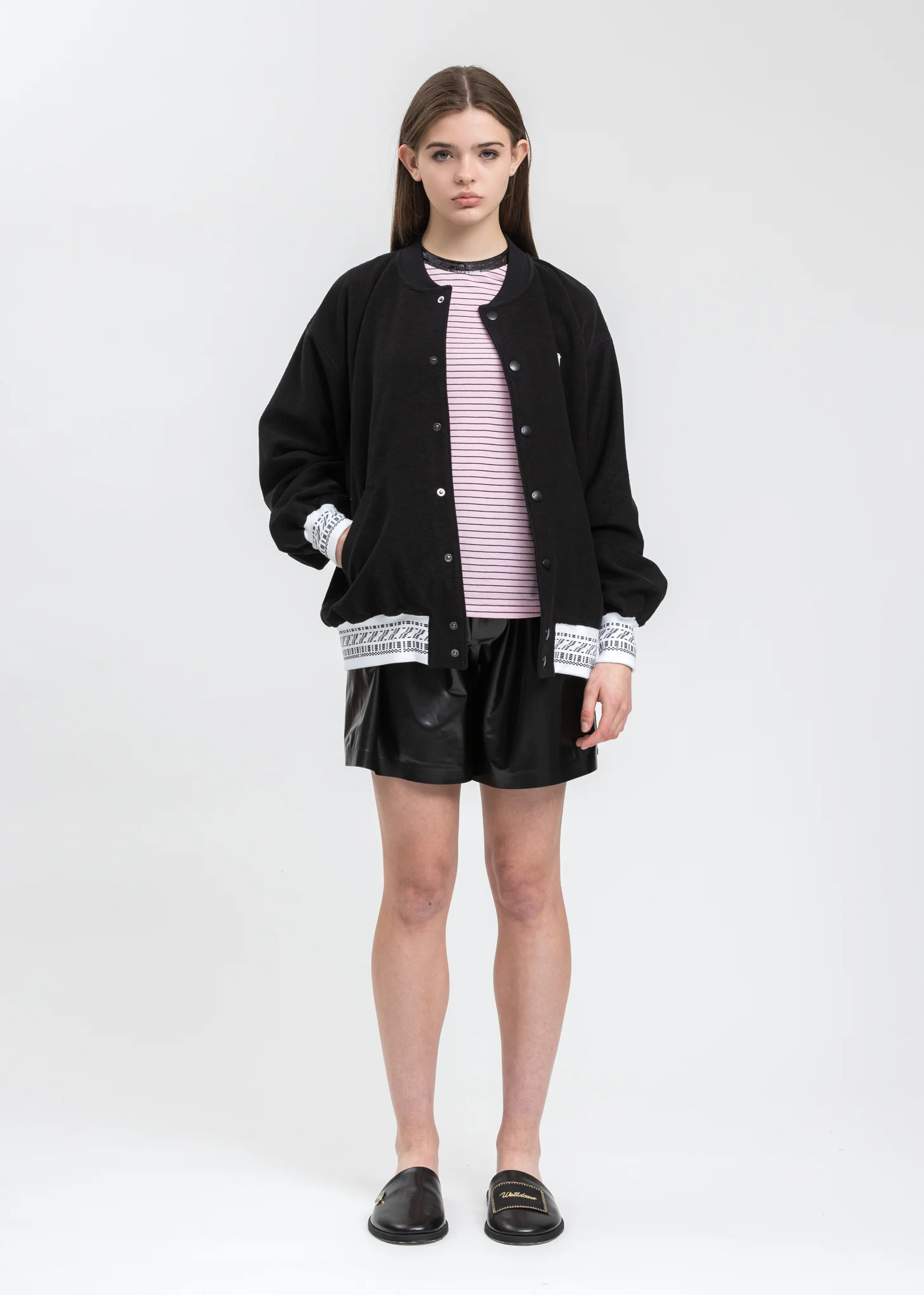 Pink Sequins Trim Neck Stripe Long Sleeve - Image 7